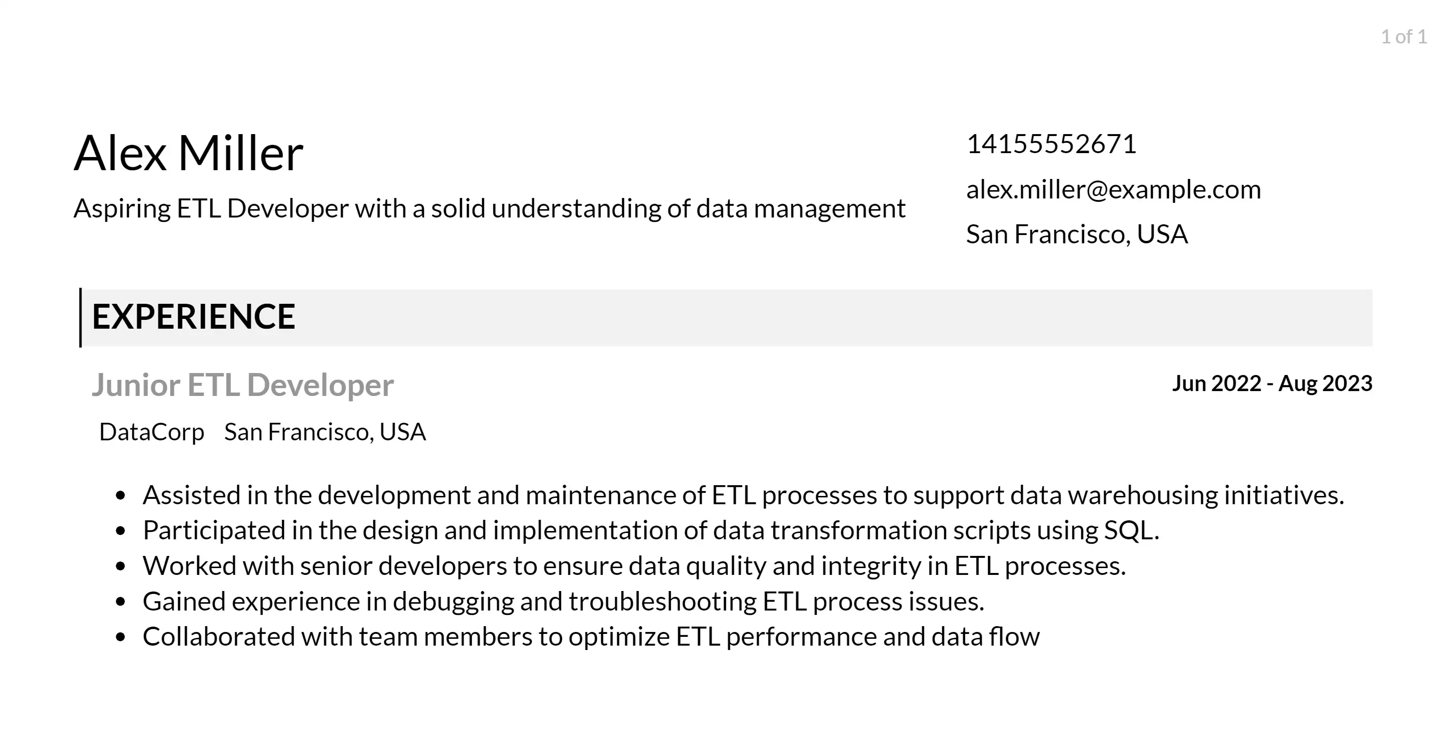 etl developer resume responsibilities