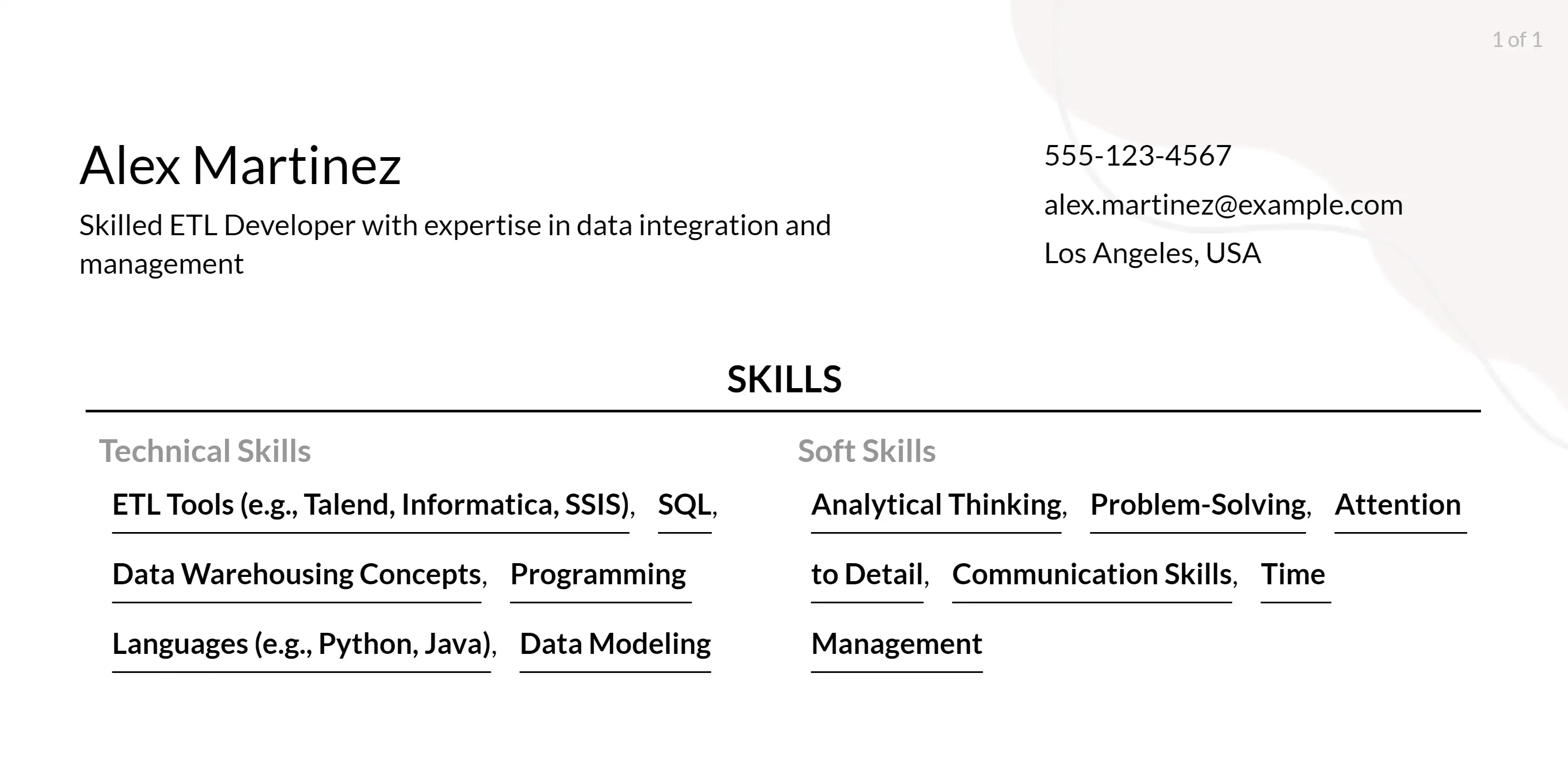 etl developer resume skills