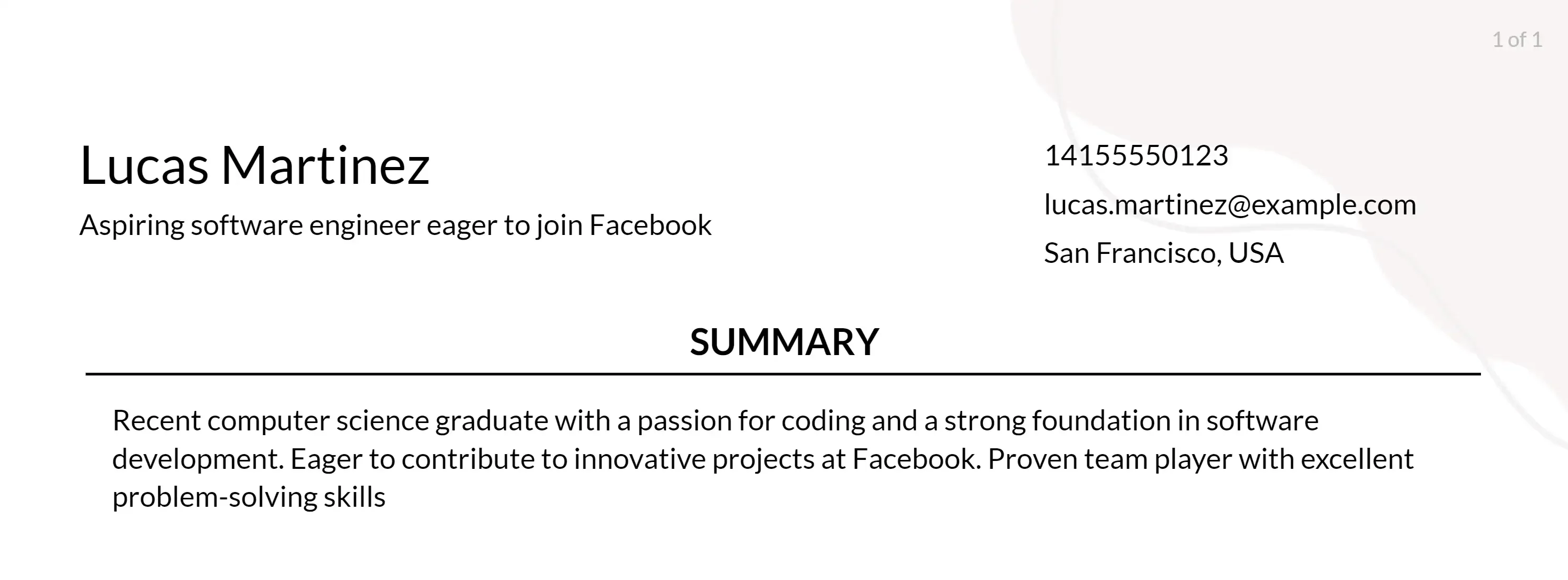 facebook resume objective