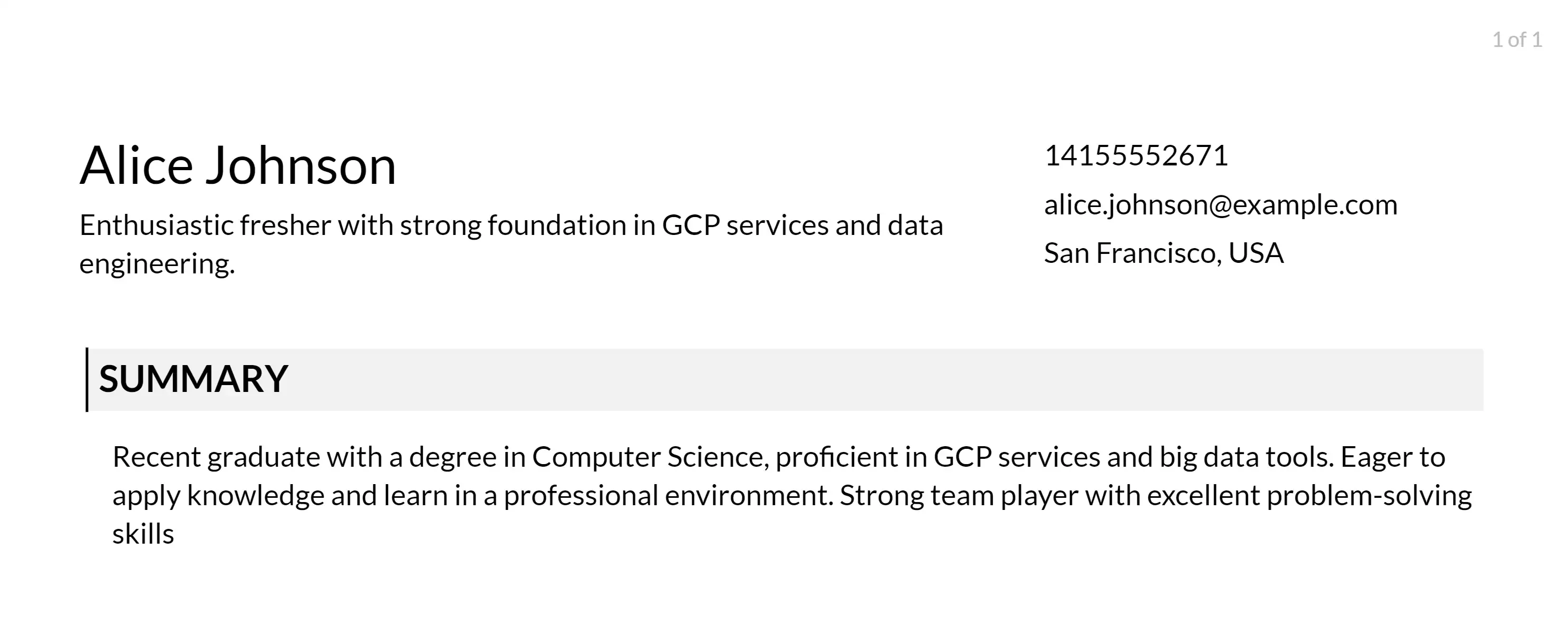 gcp data engineer resume objective