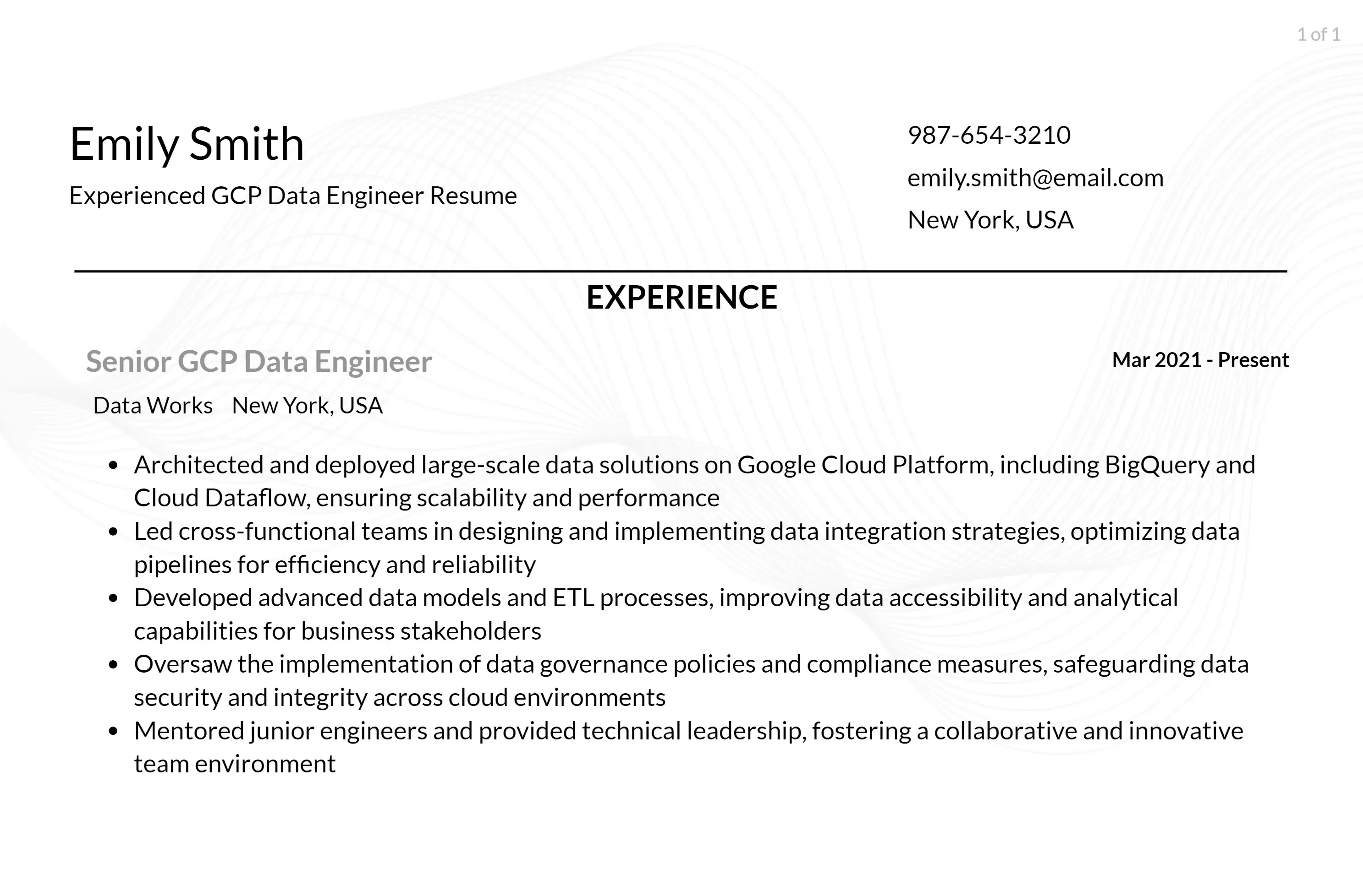 gcp data engineer resume responsibilities