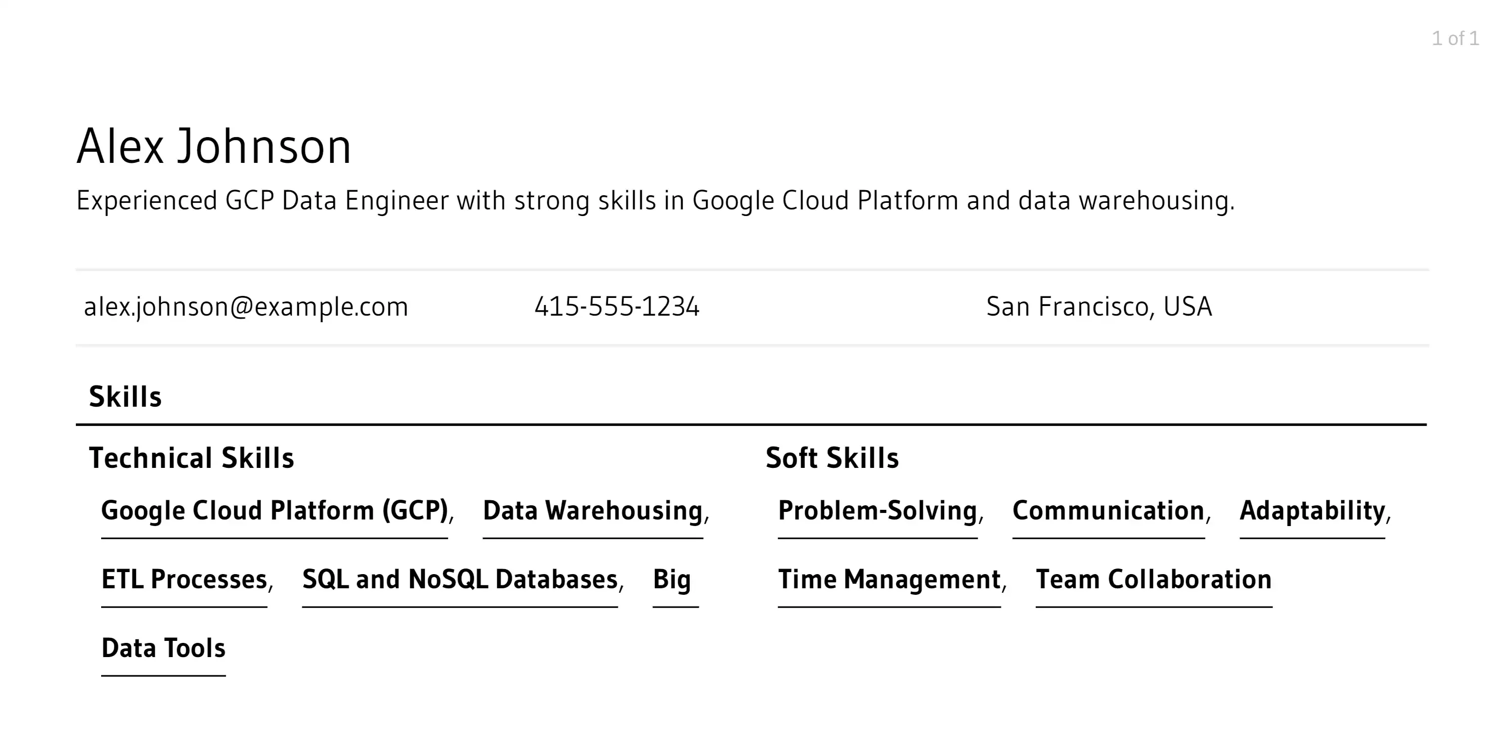 gcp data engineer resume skills