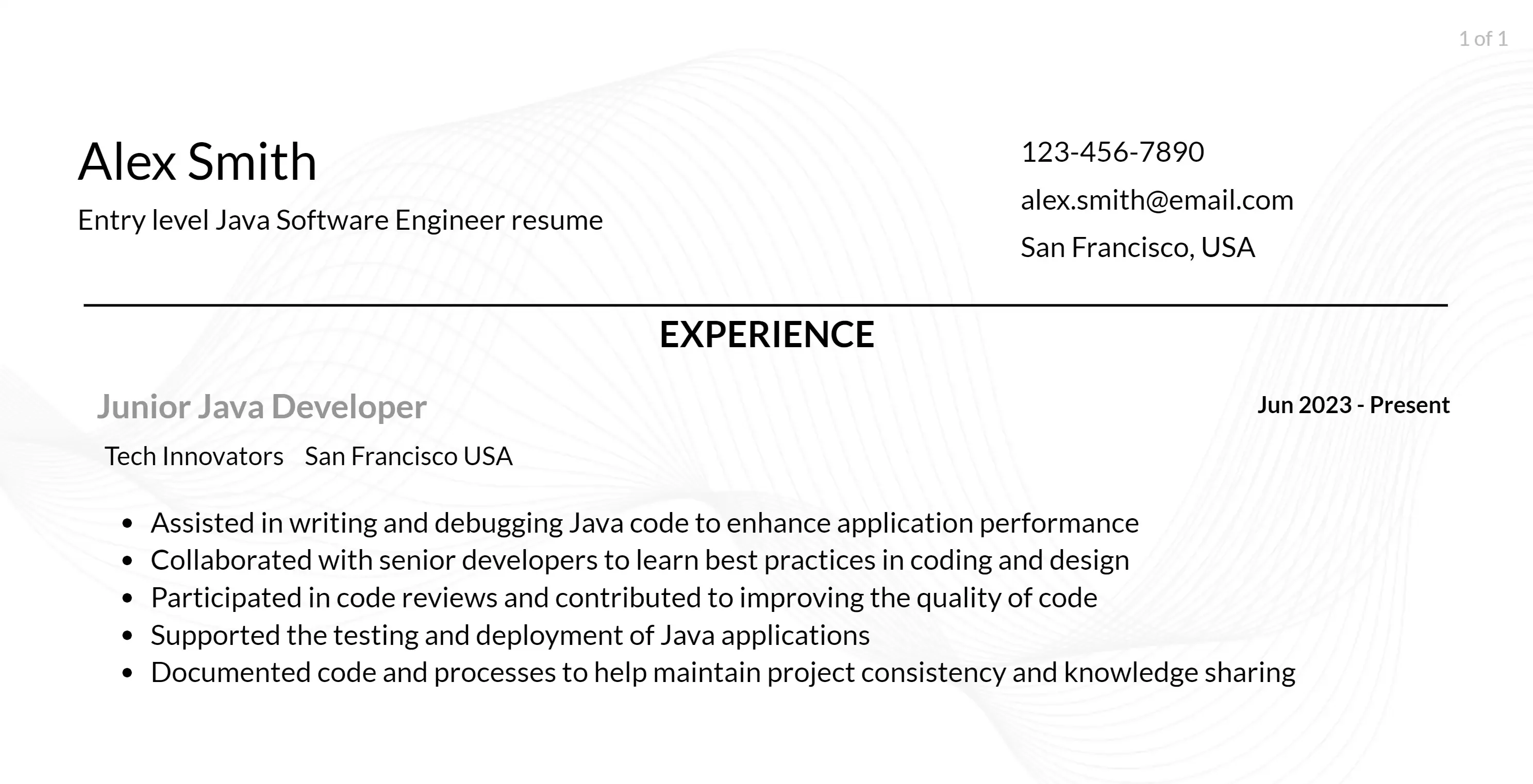 java software engineer resume roles