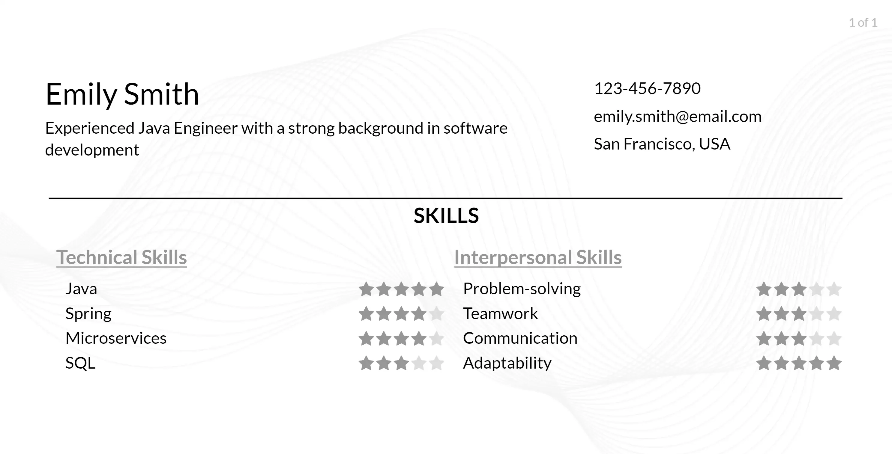 java software engineer resume skills