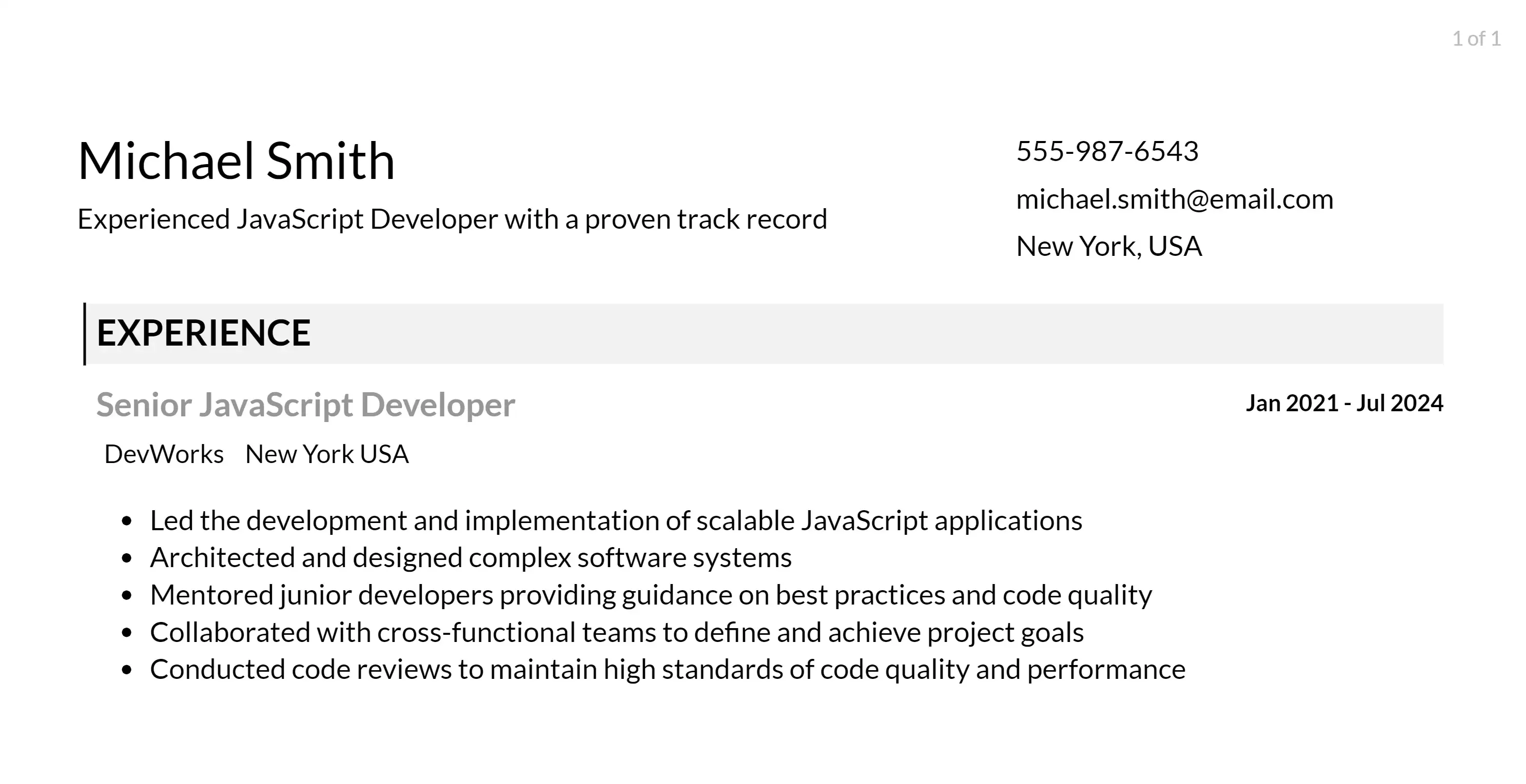 javascript developer resume responsibilities