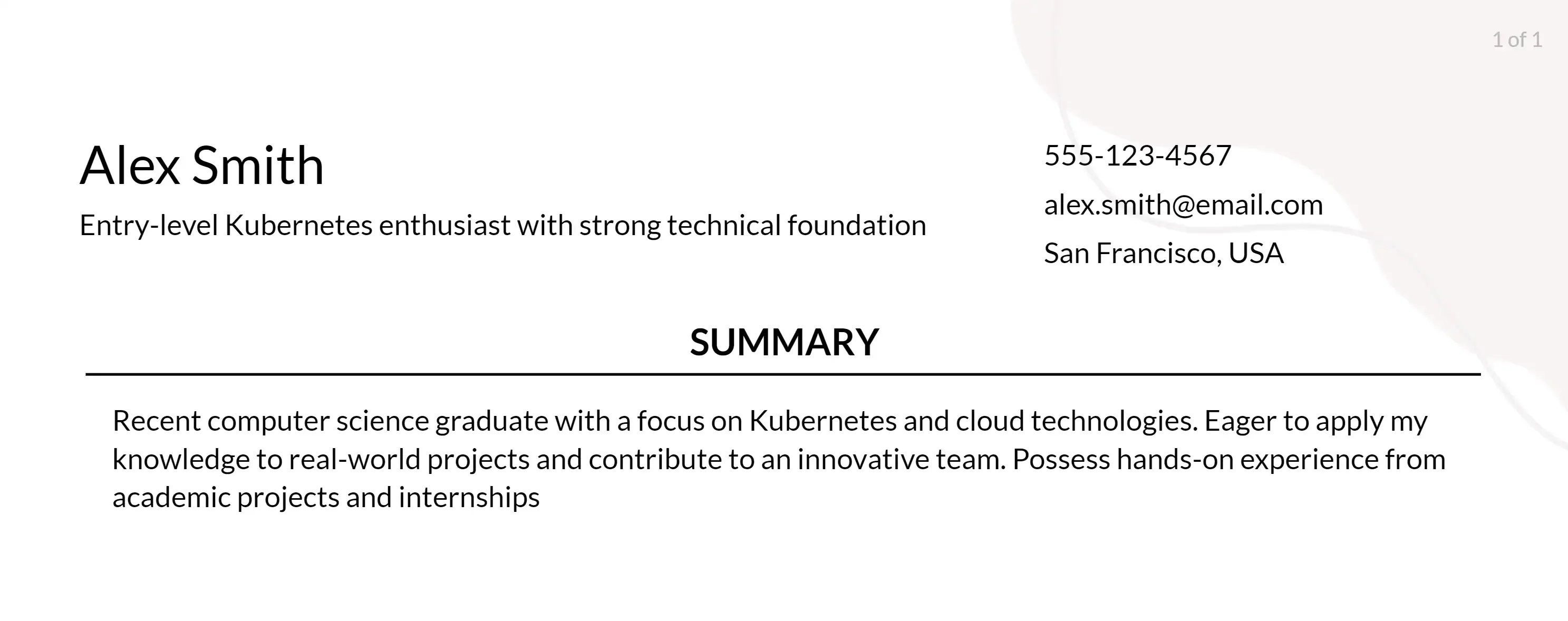 kubernetes resume example objective