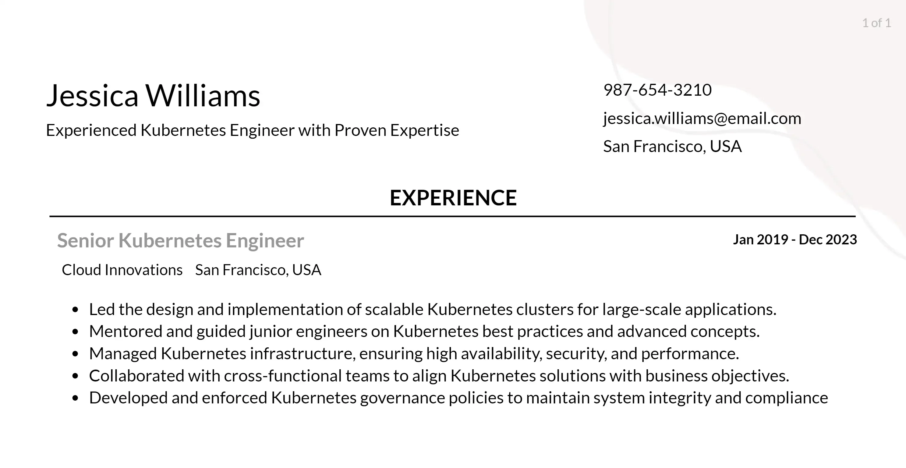 kubernetes resume responsibilities