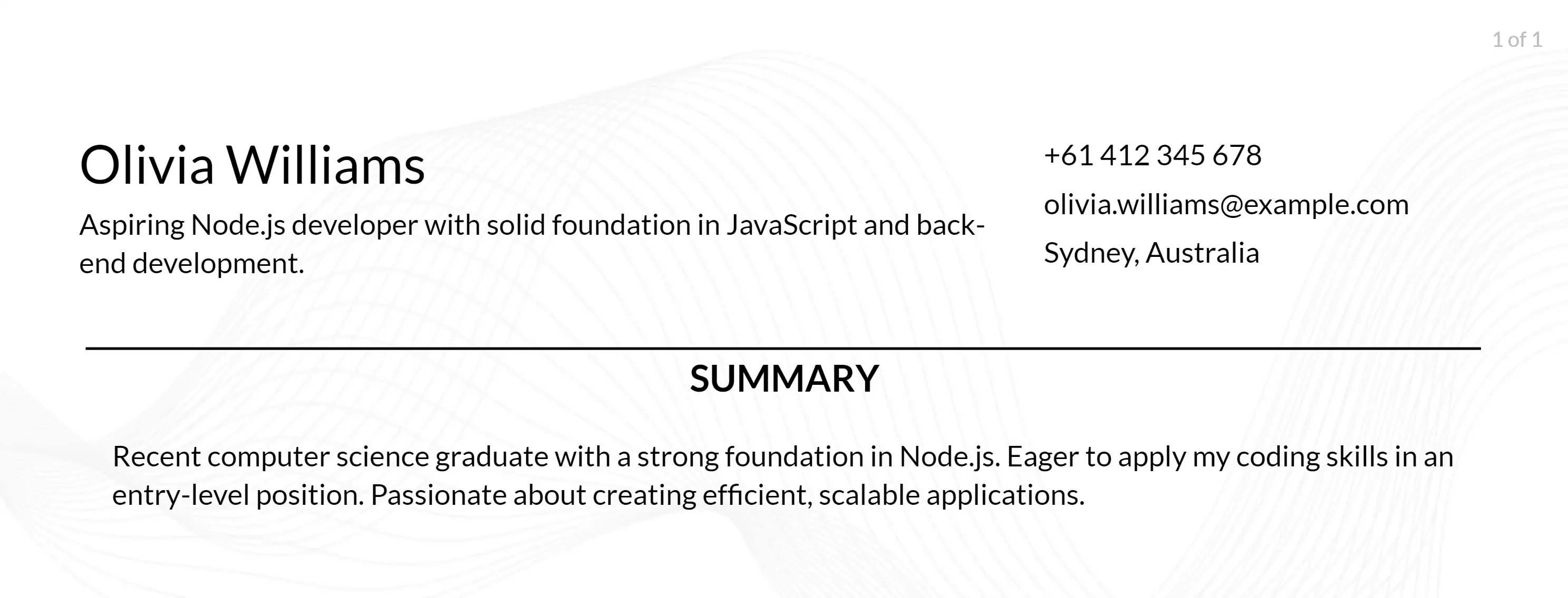 node js developer resume objective