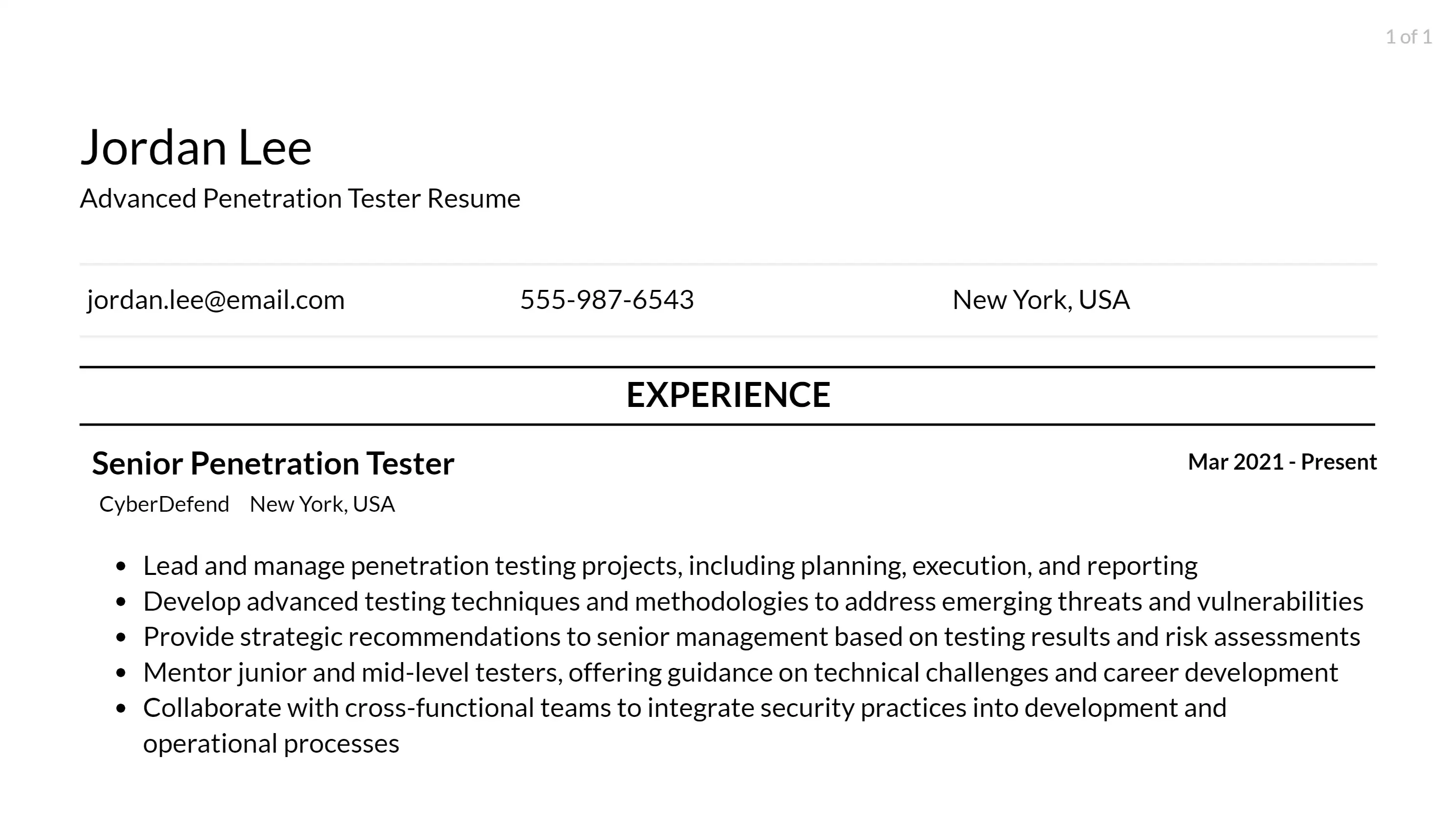 penetration tester resume responsibilities