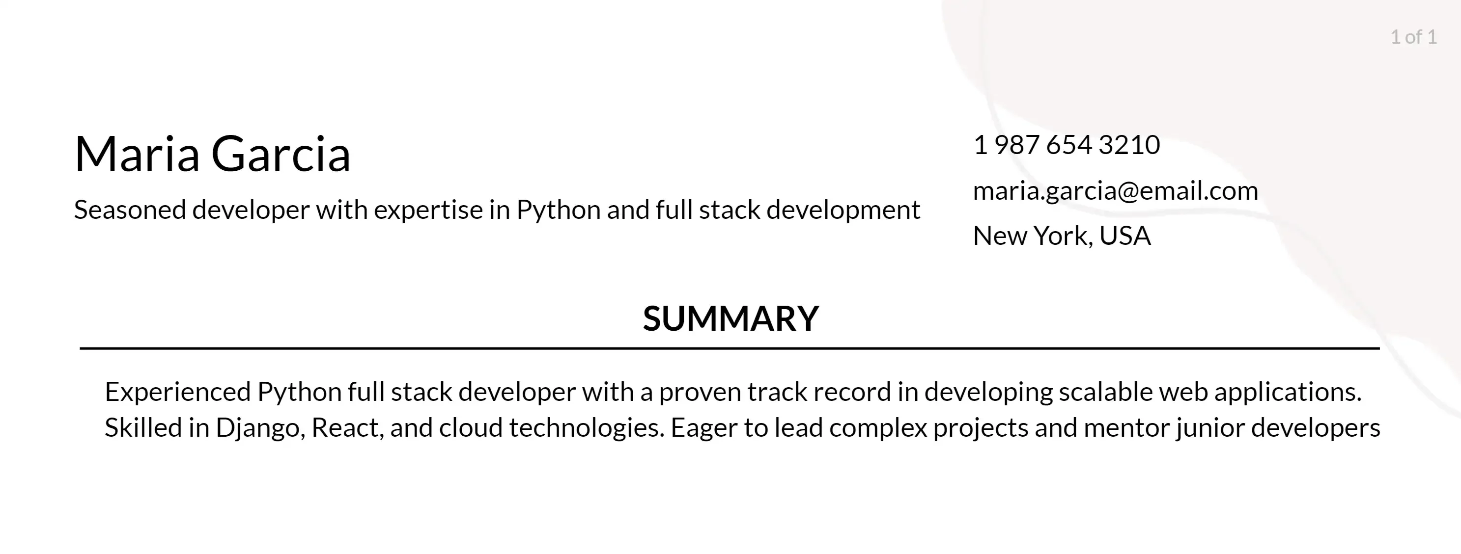 python full stack developer-resume objective