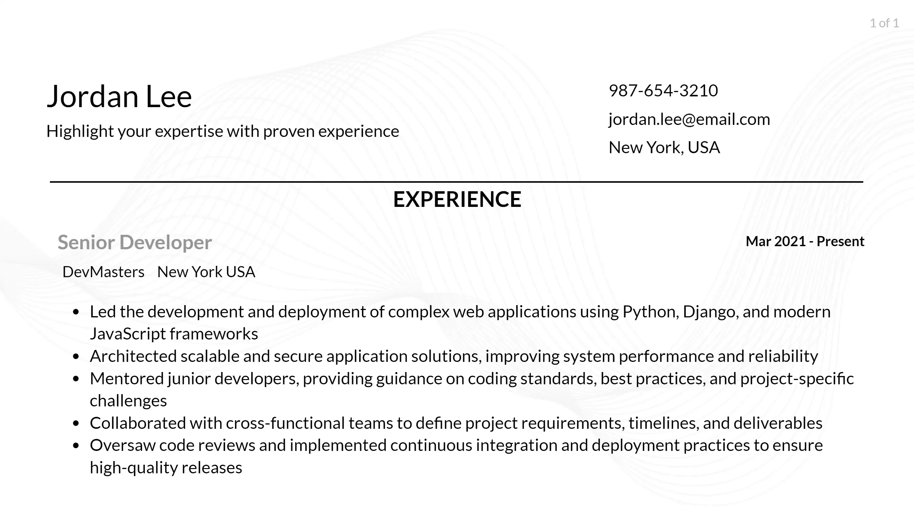 python full stack developer resume responsibilities