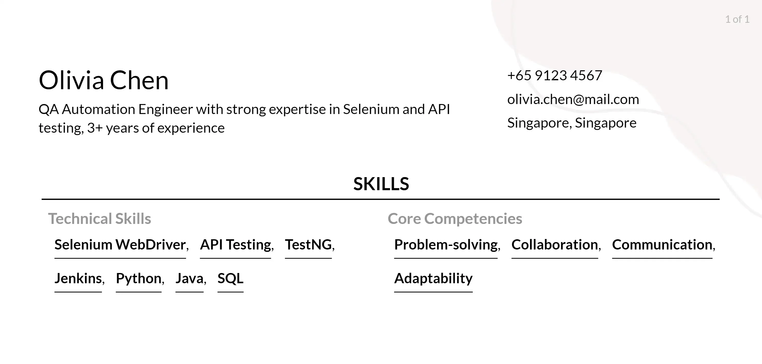 qa automation resume skills