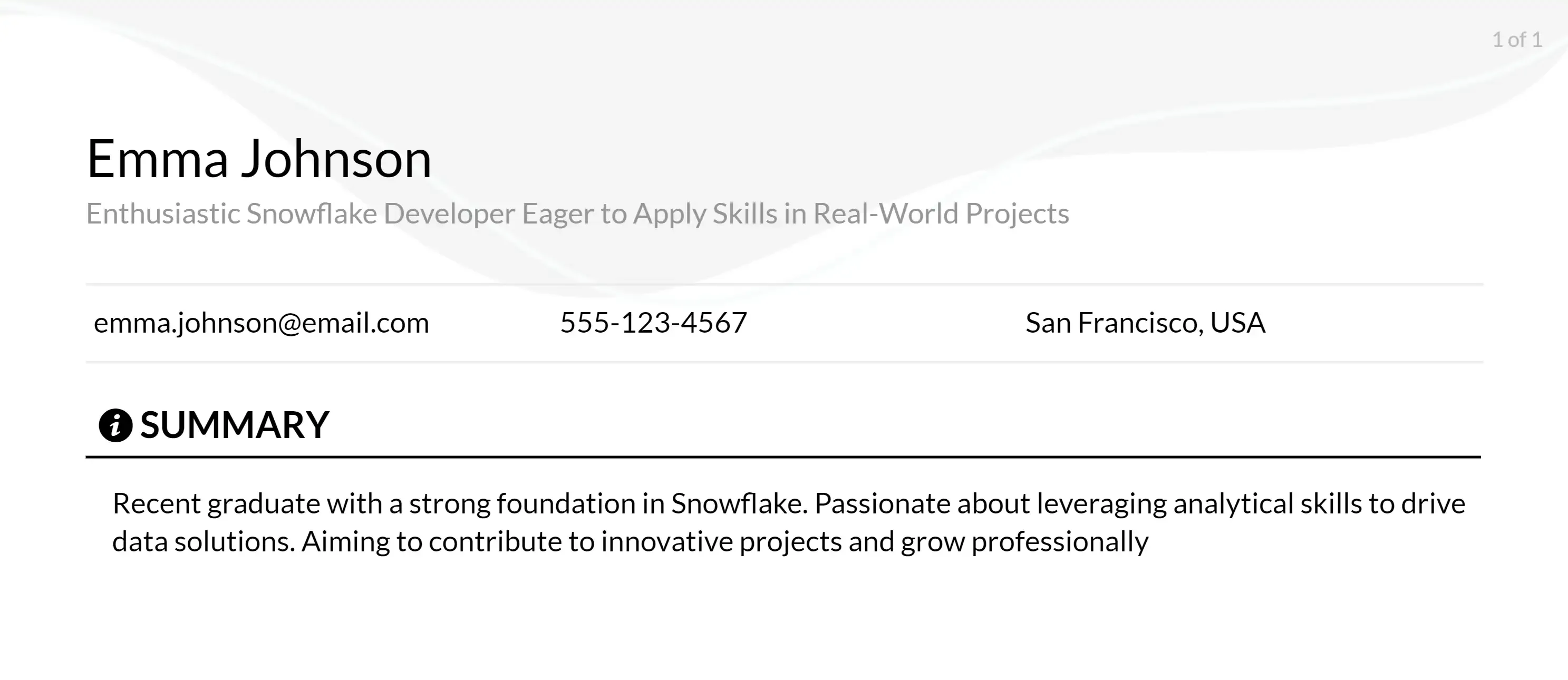 snowflake developer resume objective