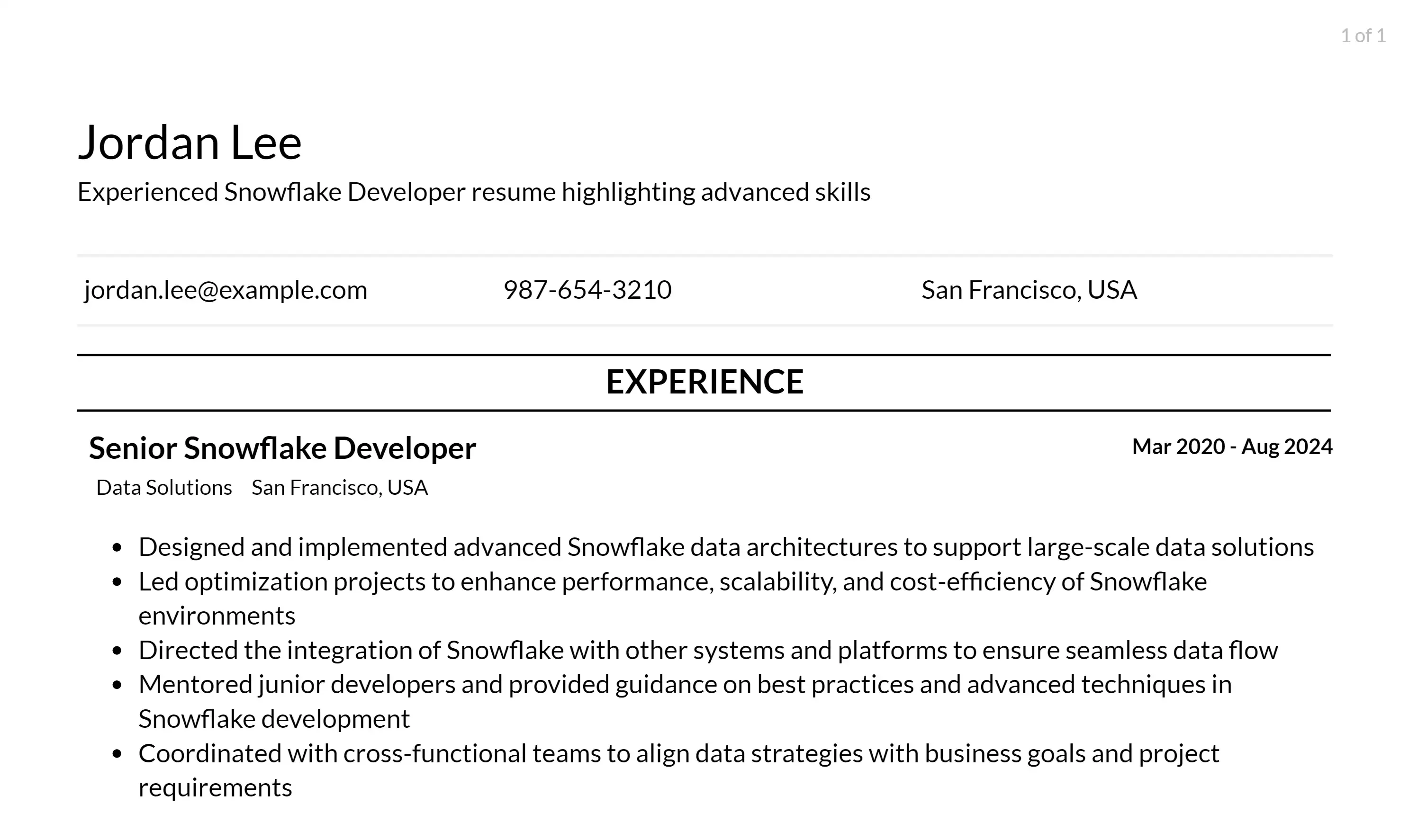 snowflake developer resume responsibilities