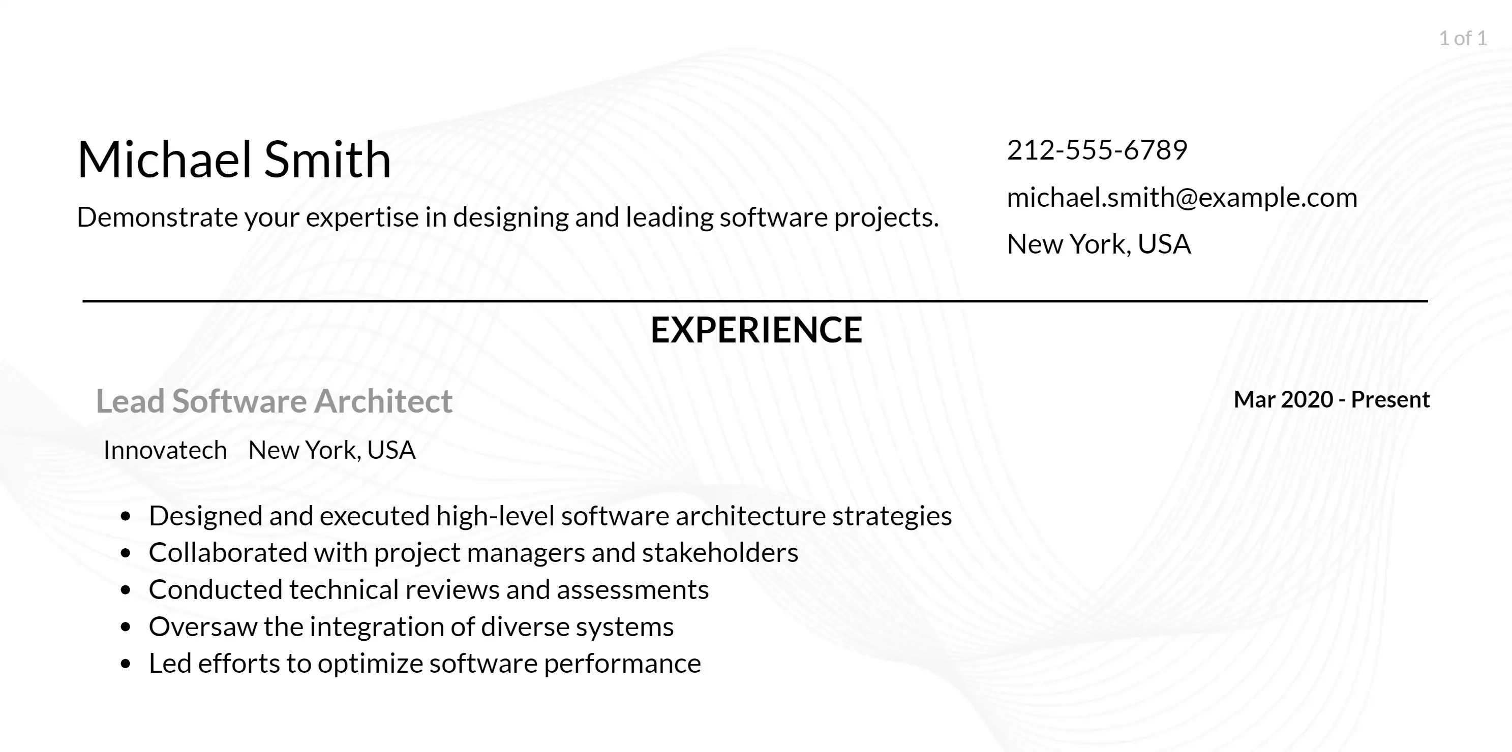 software architect resume responsibilities