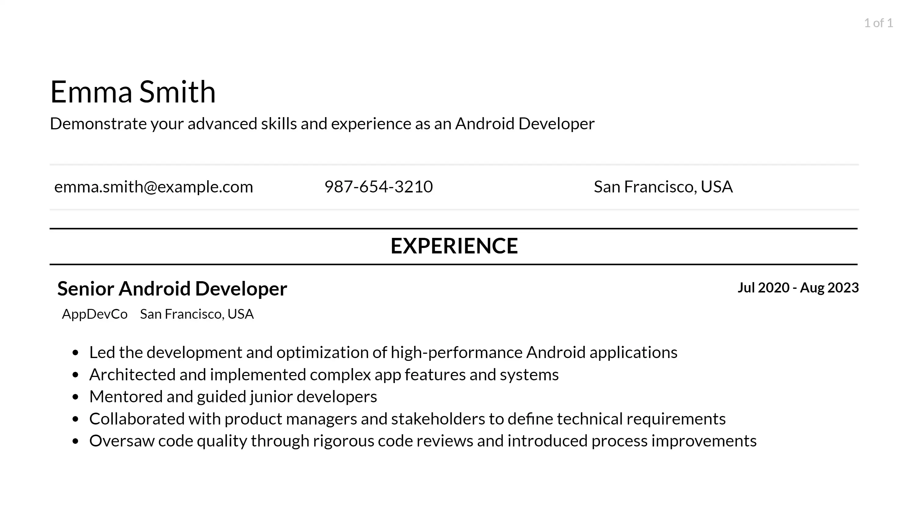 android developer resume responsibilities