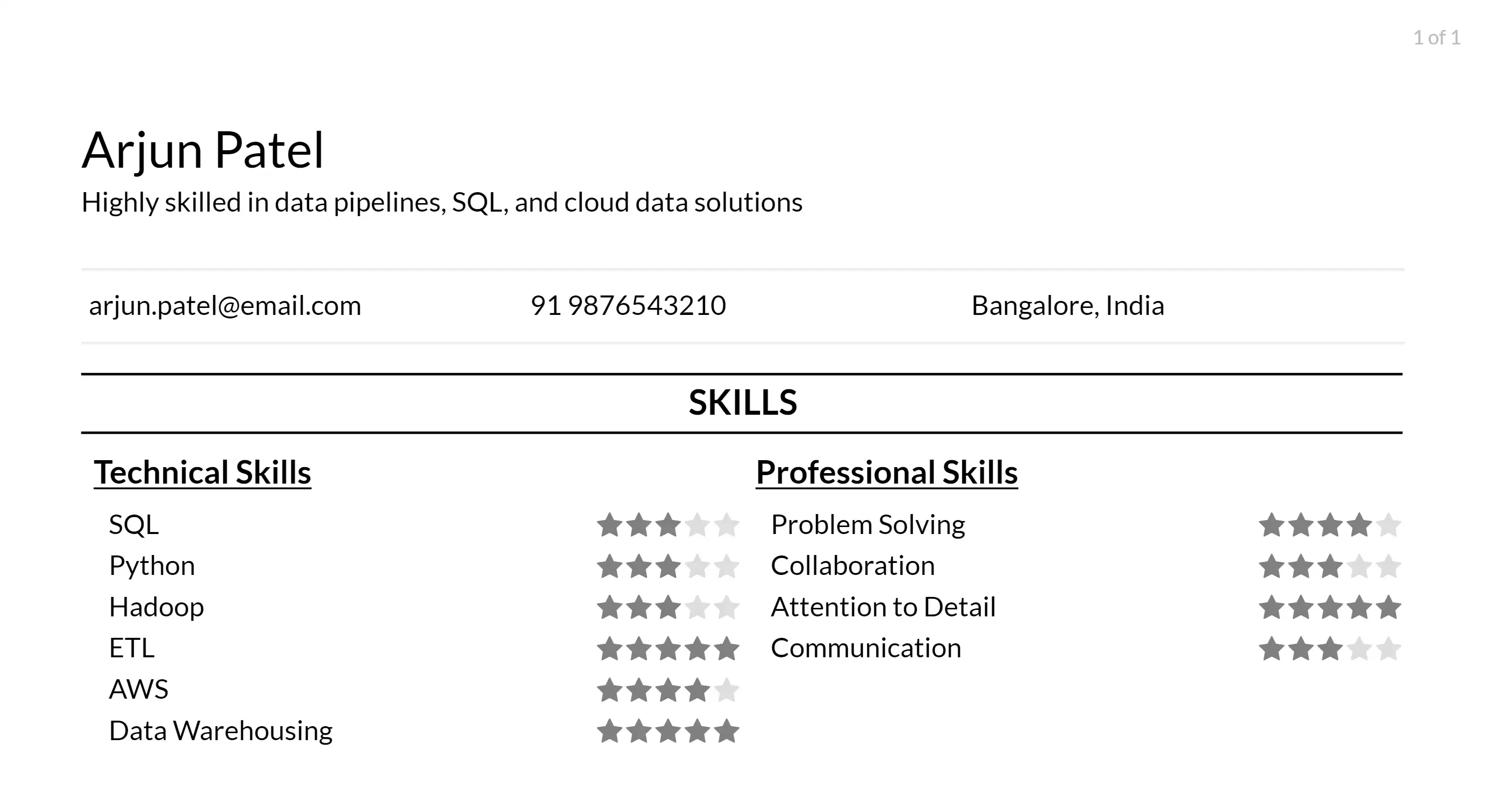 data engineer resume skills