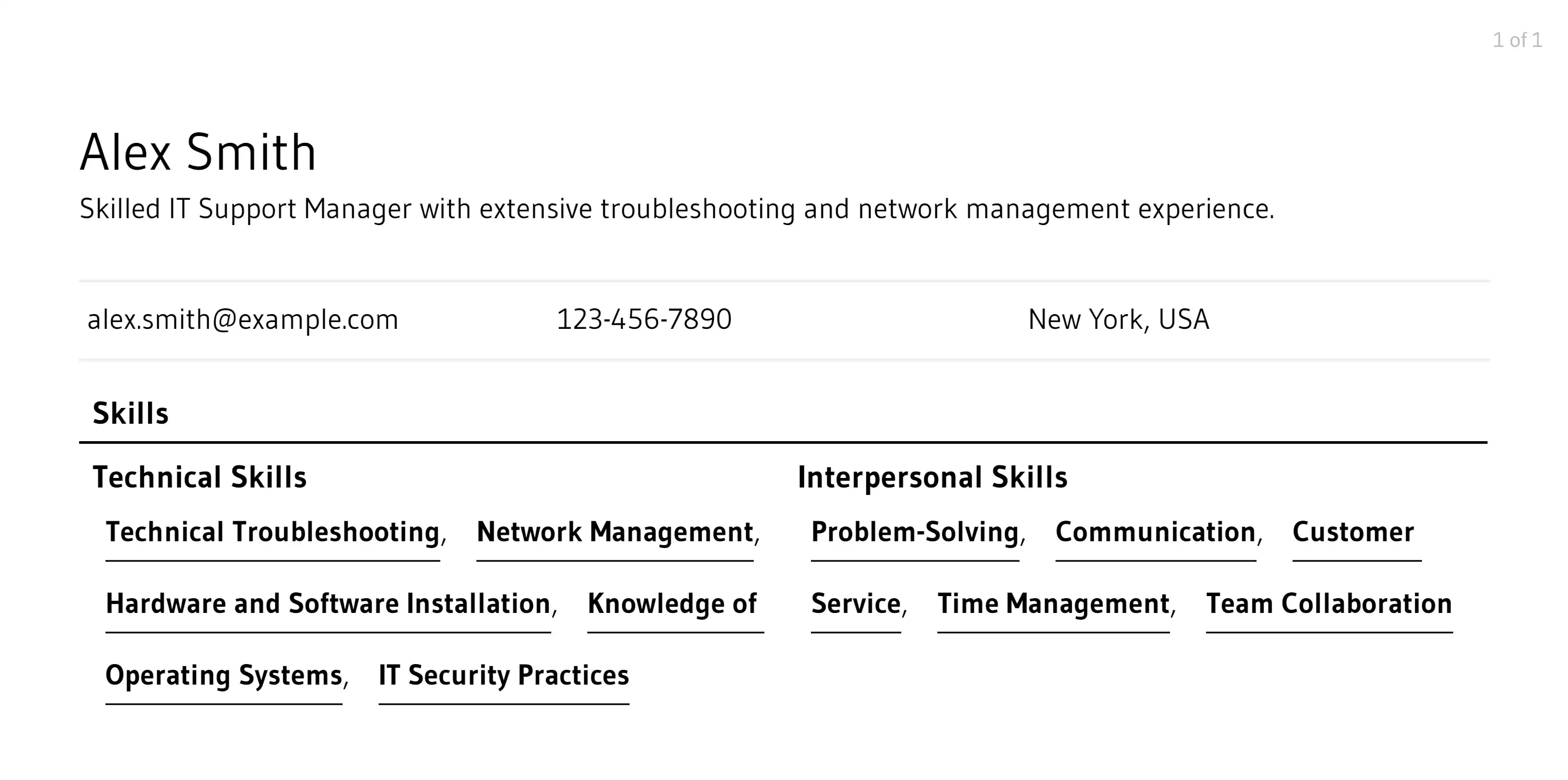 it support manager resume skills