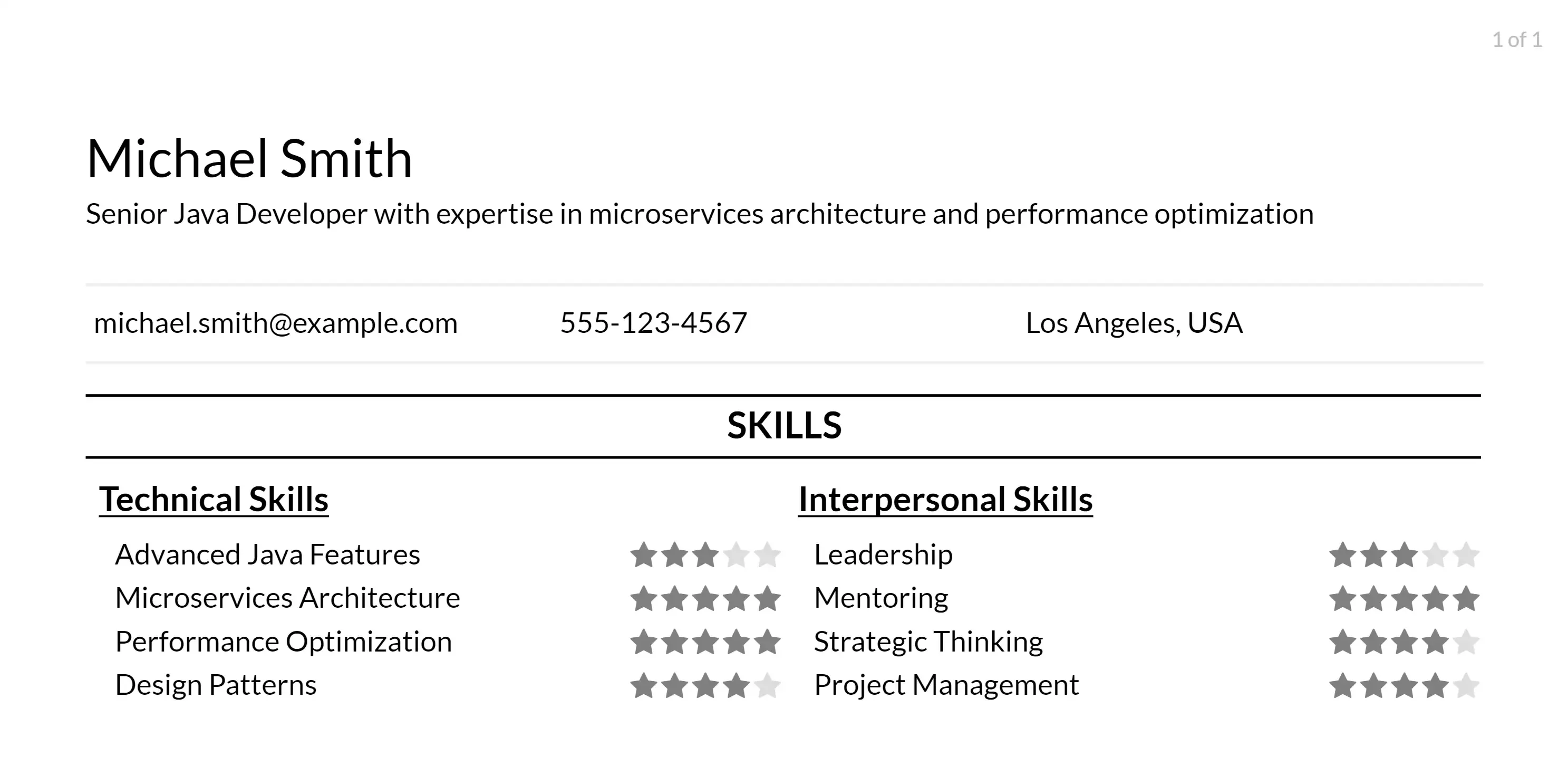 java developer resume skills