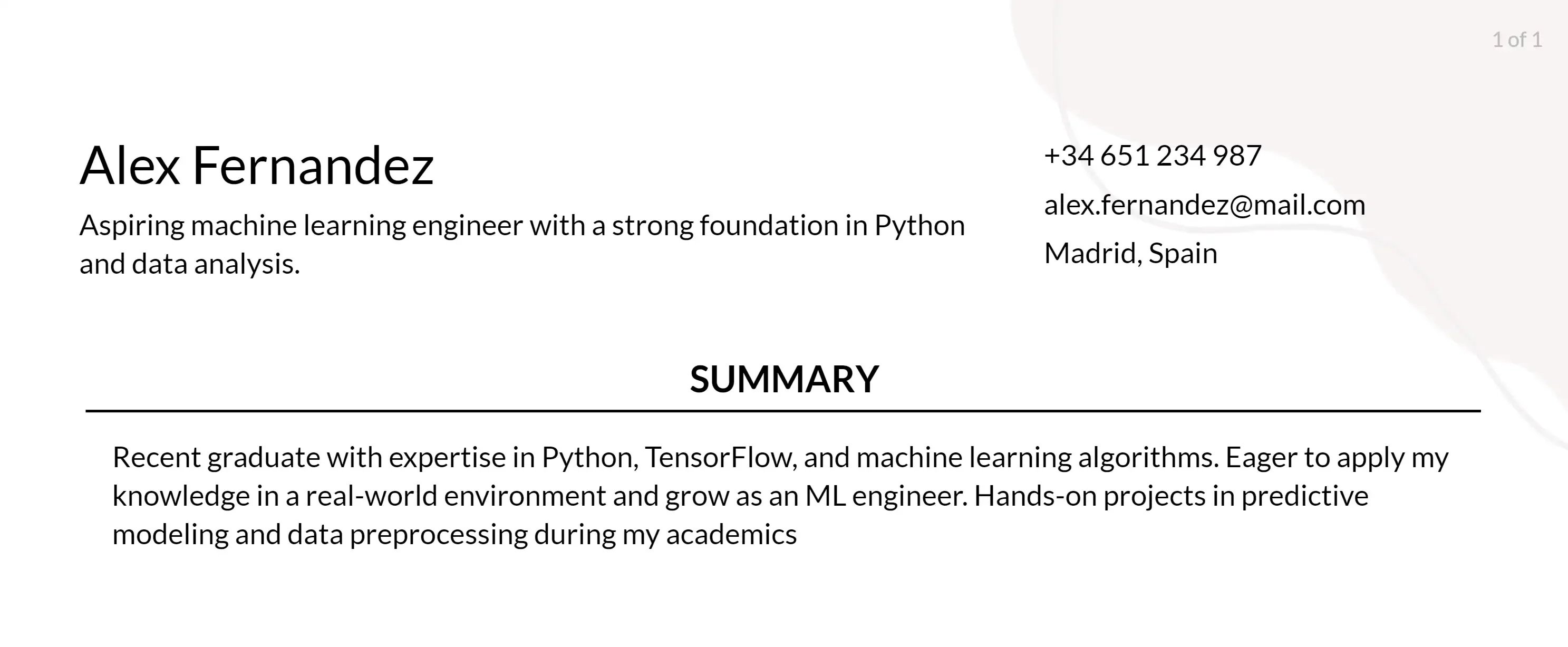 machine learning resume objective