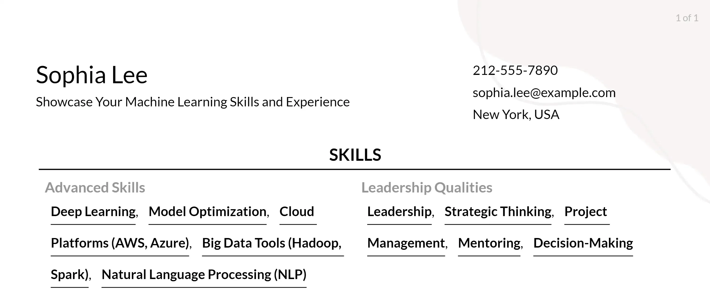 machine learning resume skills