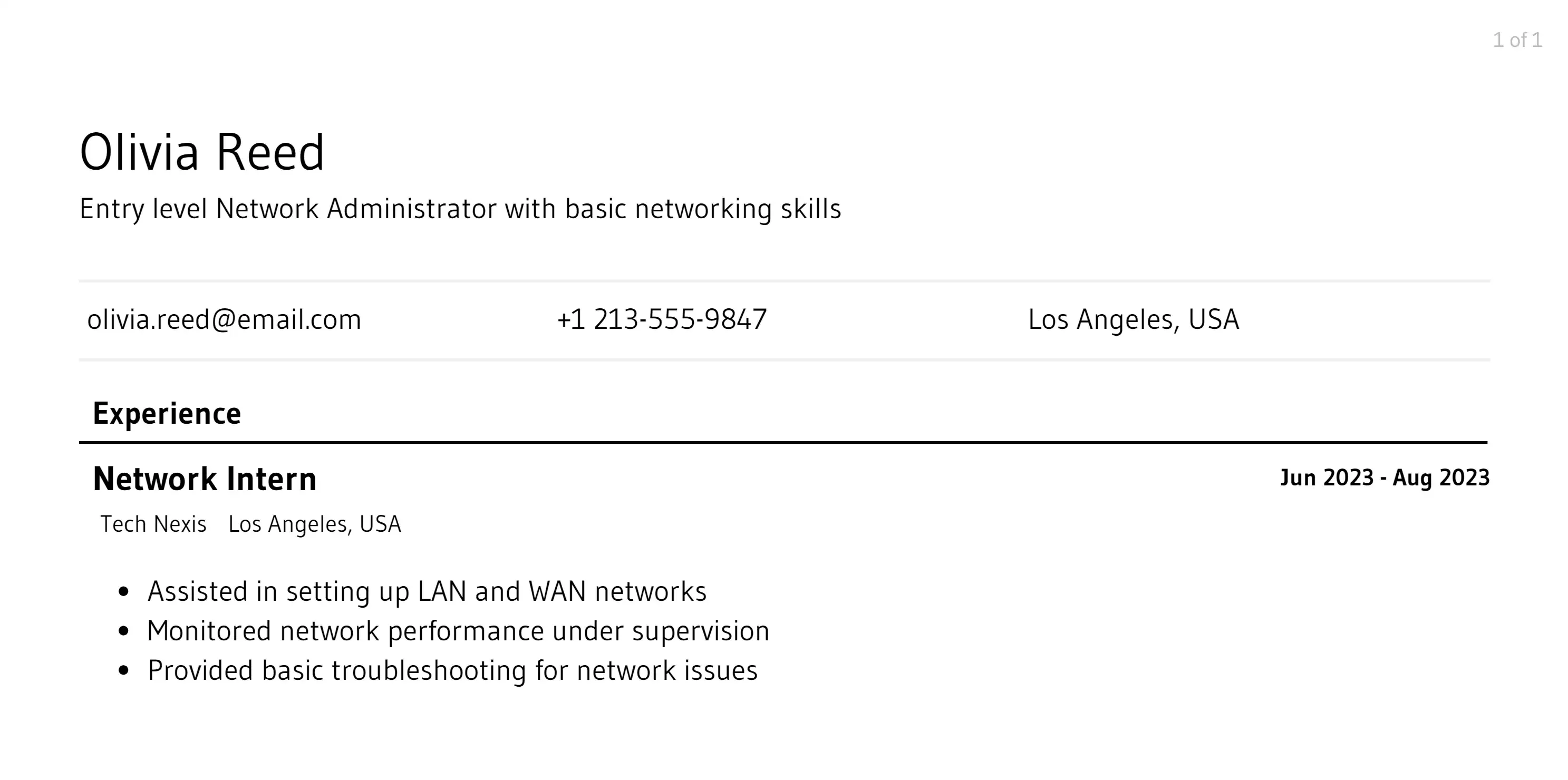 network administrator resume responsibilities