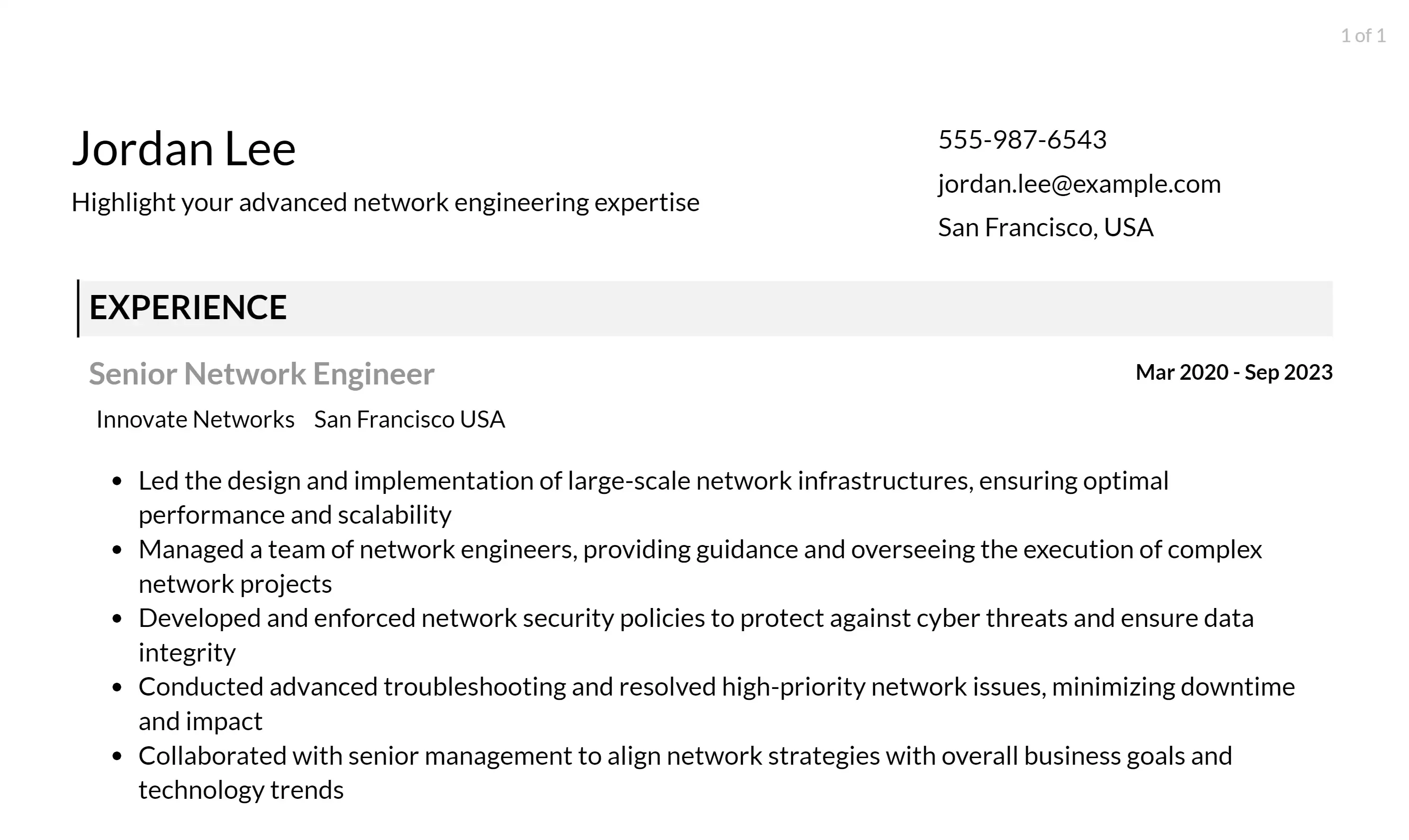 network engineer resume responsibilities