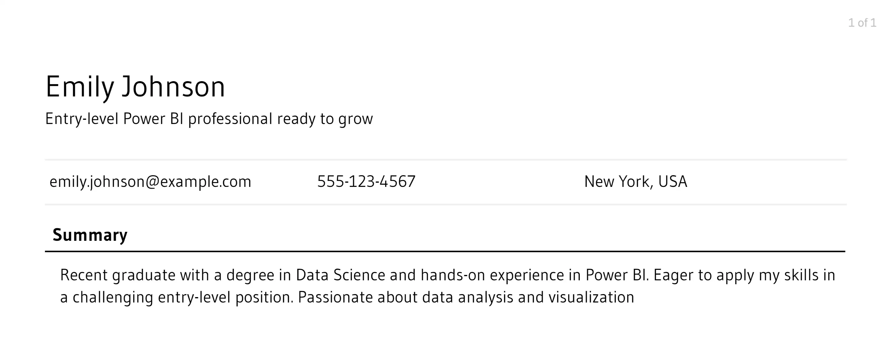 power bi resume objective