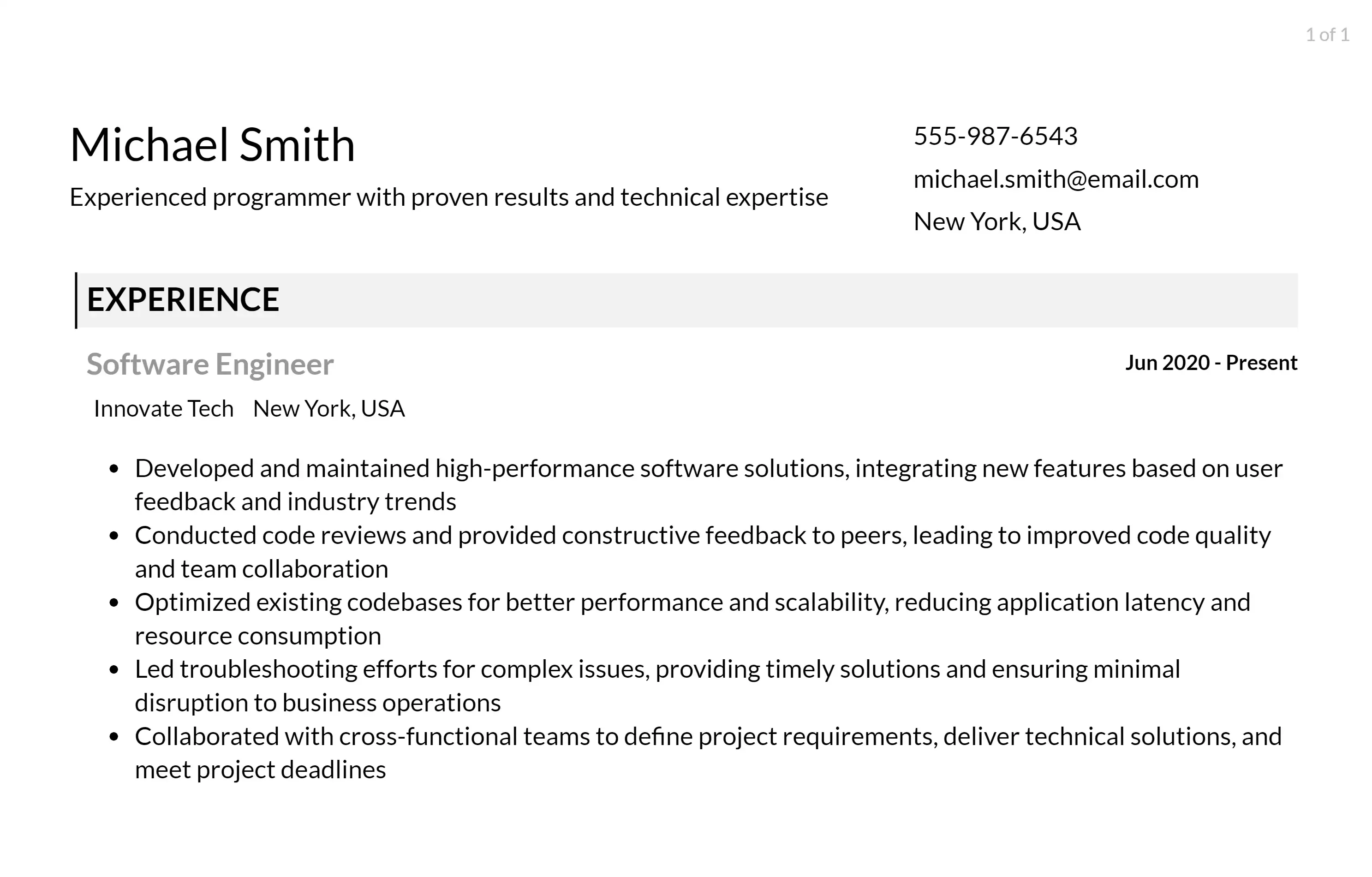 programmer resume responsibilities