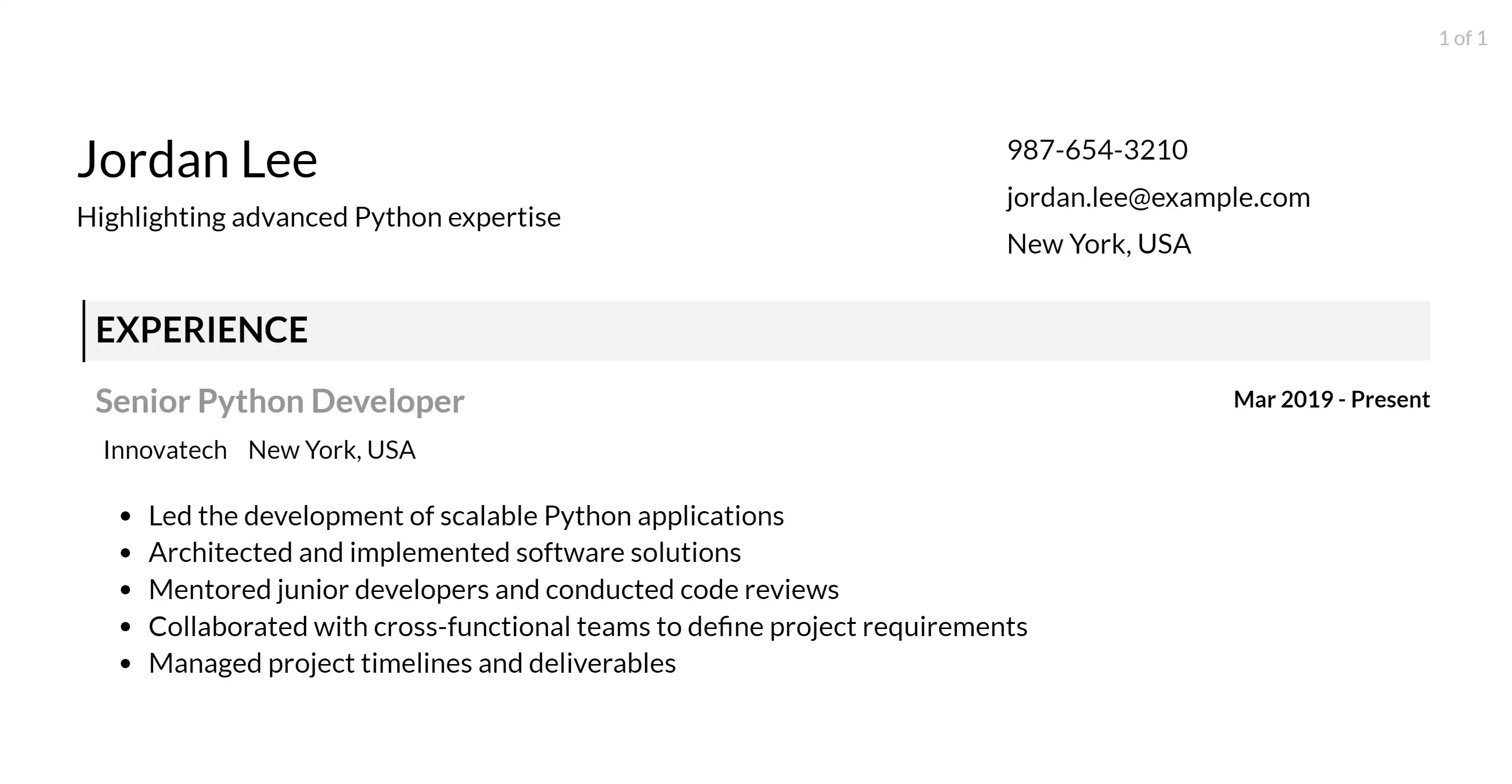 python developer resume responsibilities