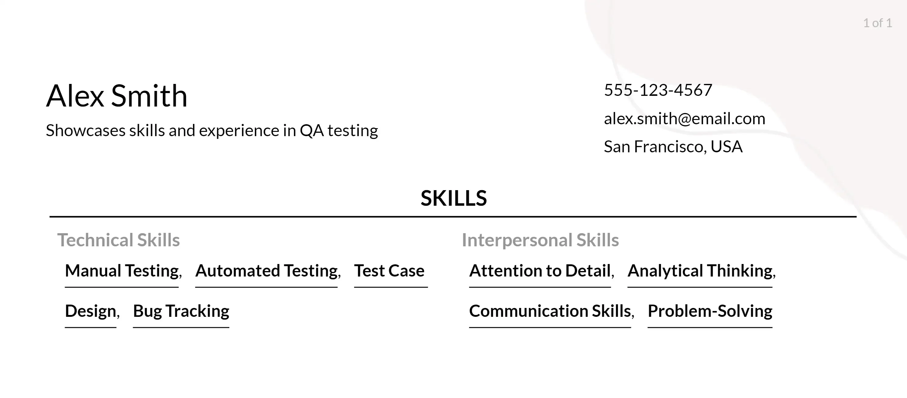 qa software tester resume skills