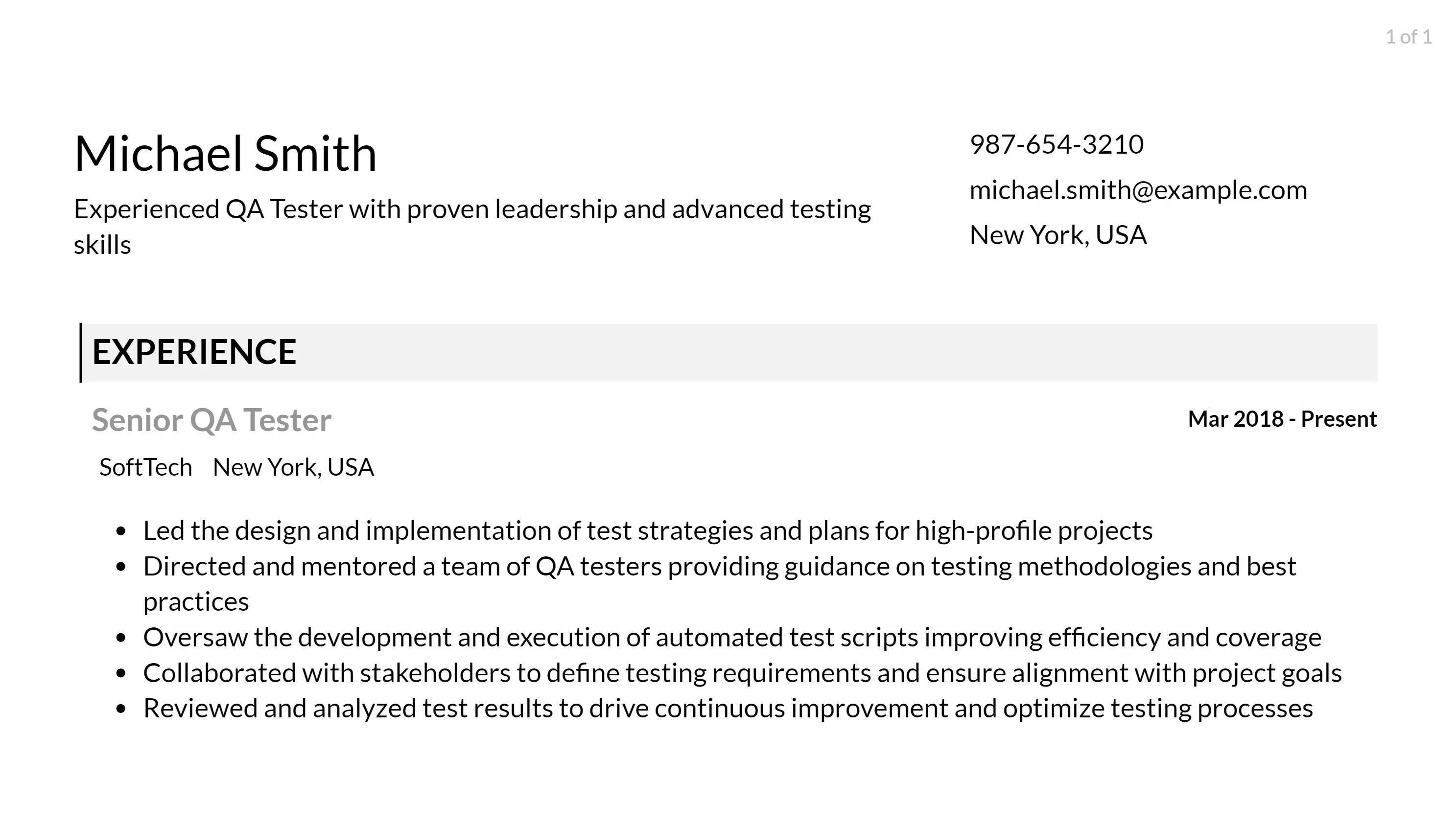 qa tester resume example responsibilities