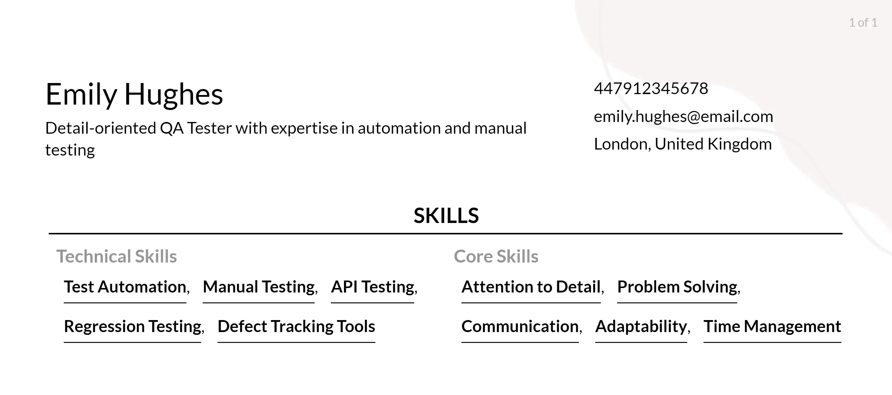 qa tester resume example skills