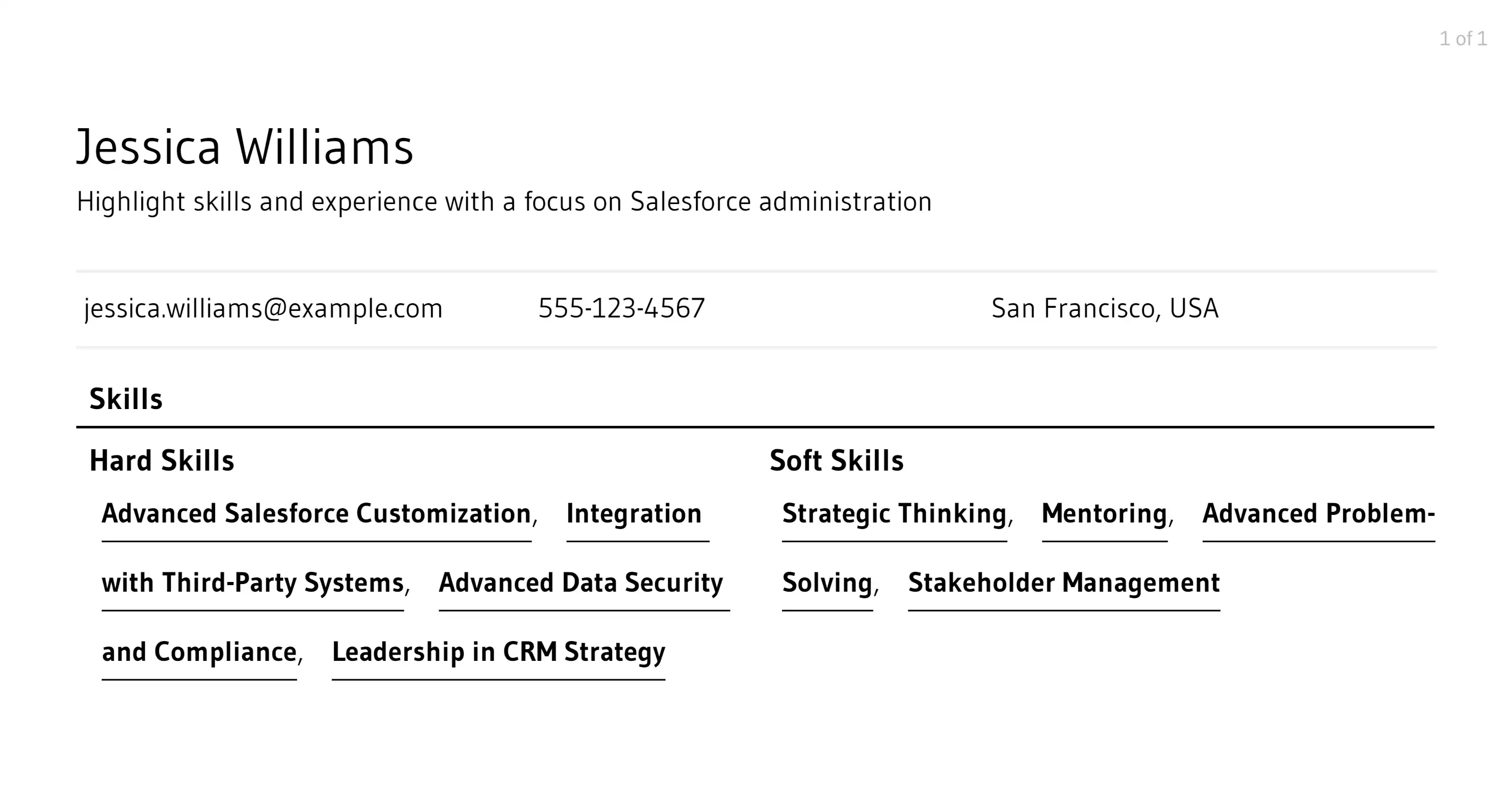 salesforce admin resume example skills