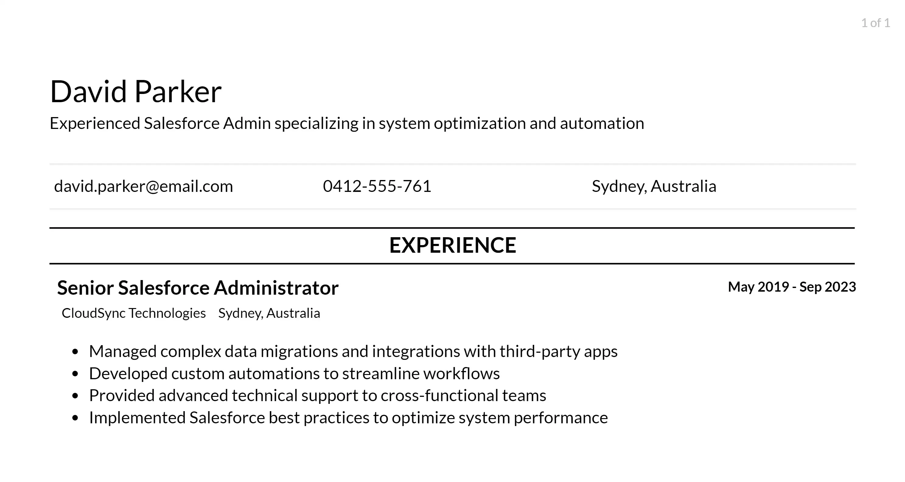 salesforce admin resume responsibilities