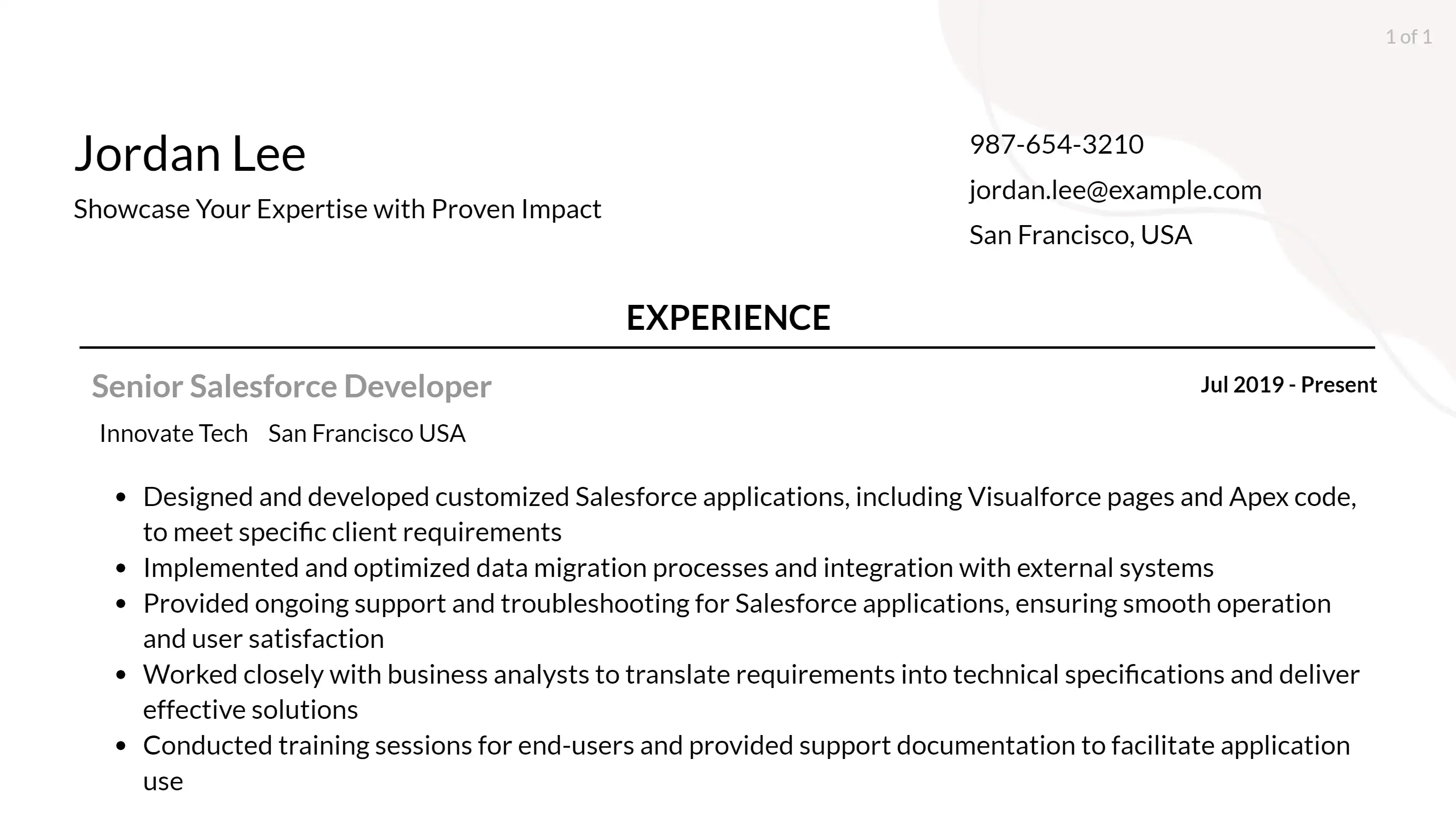 salesforce developer resume responsibilities