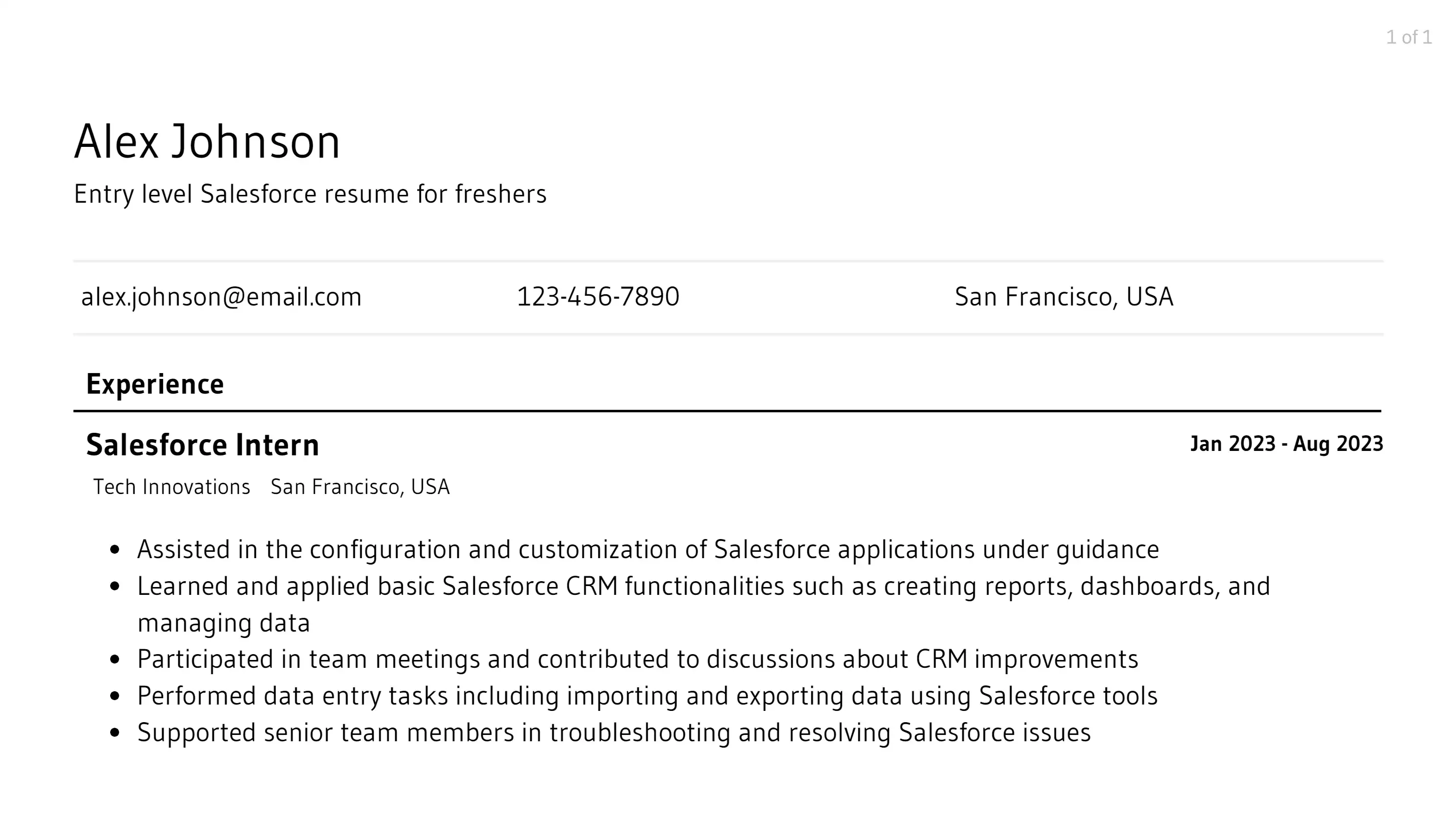 salesforce resume example responsibilities