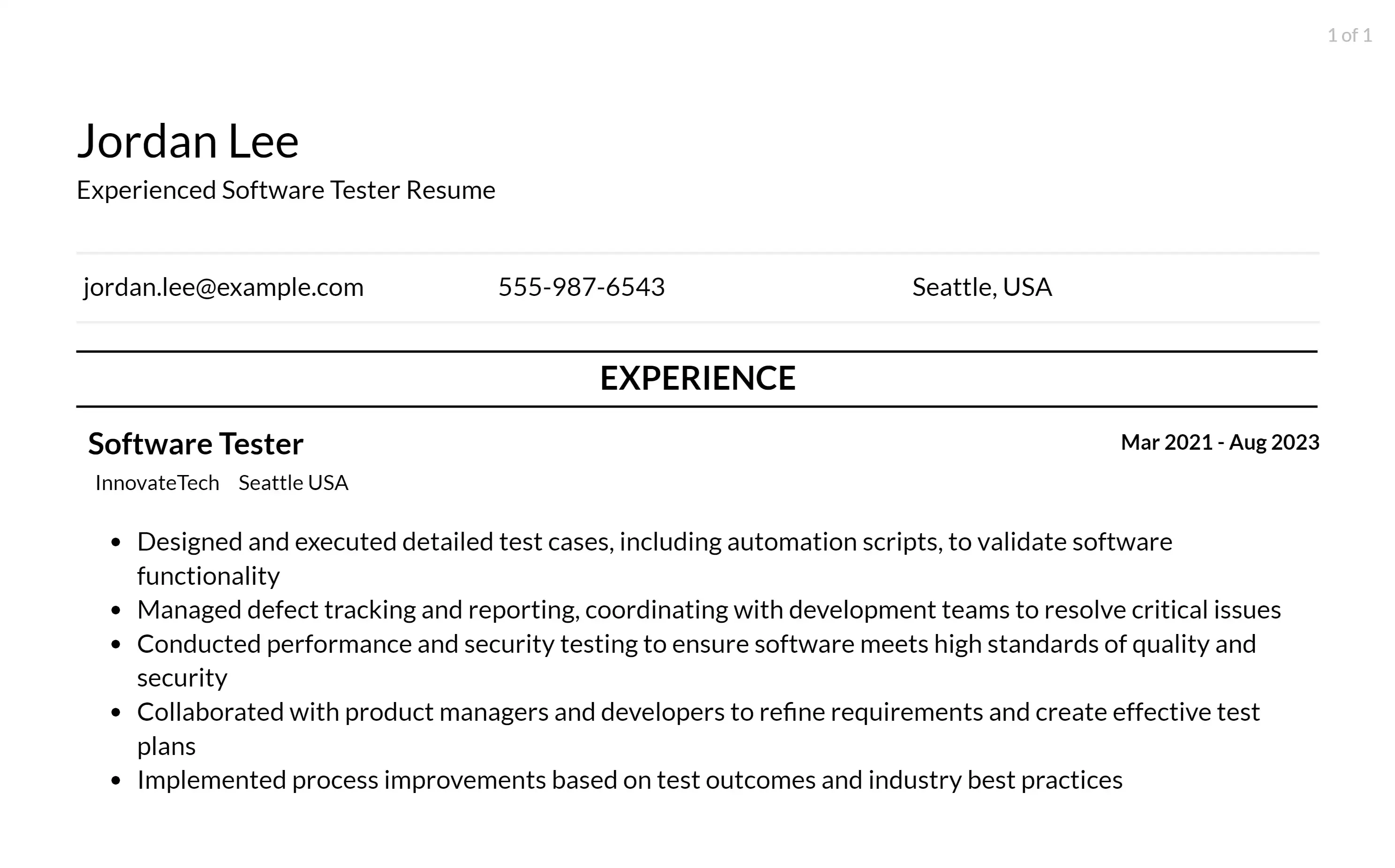 software tester resume responsibilities