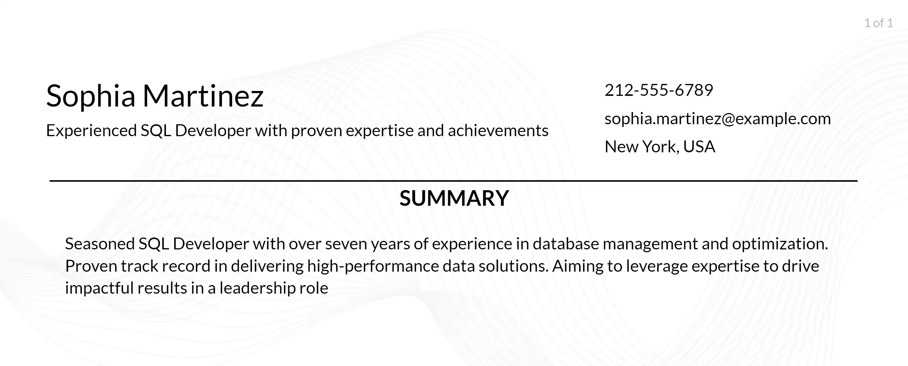 sql developer resume objective