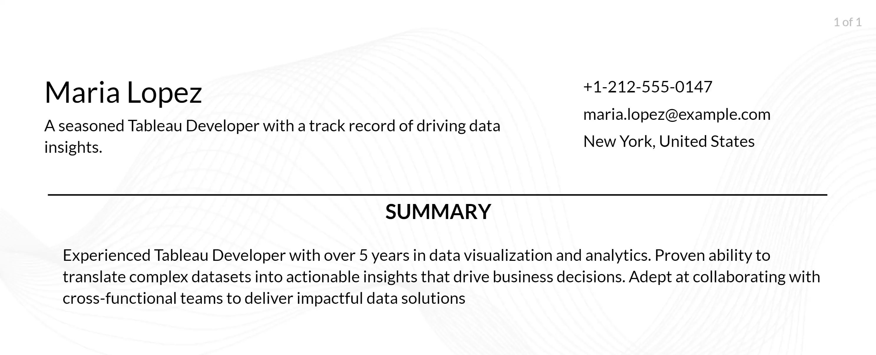 tableau developer resume objective