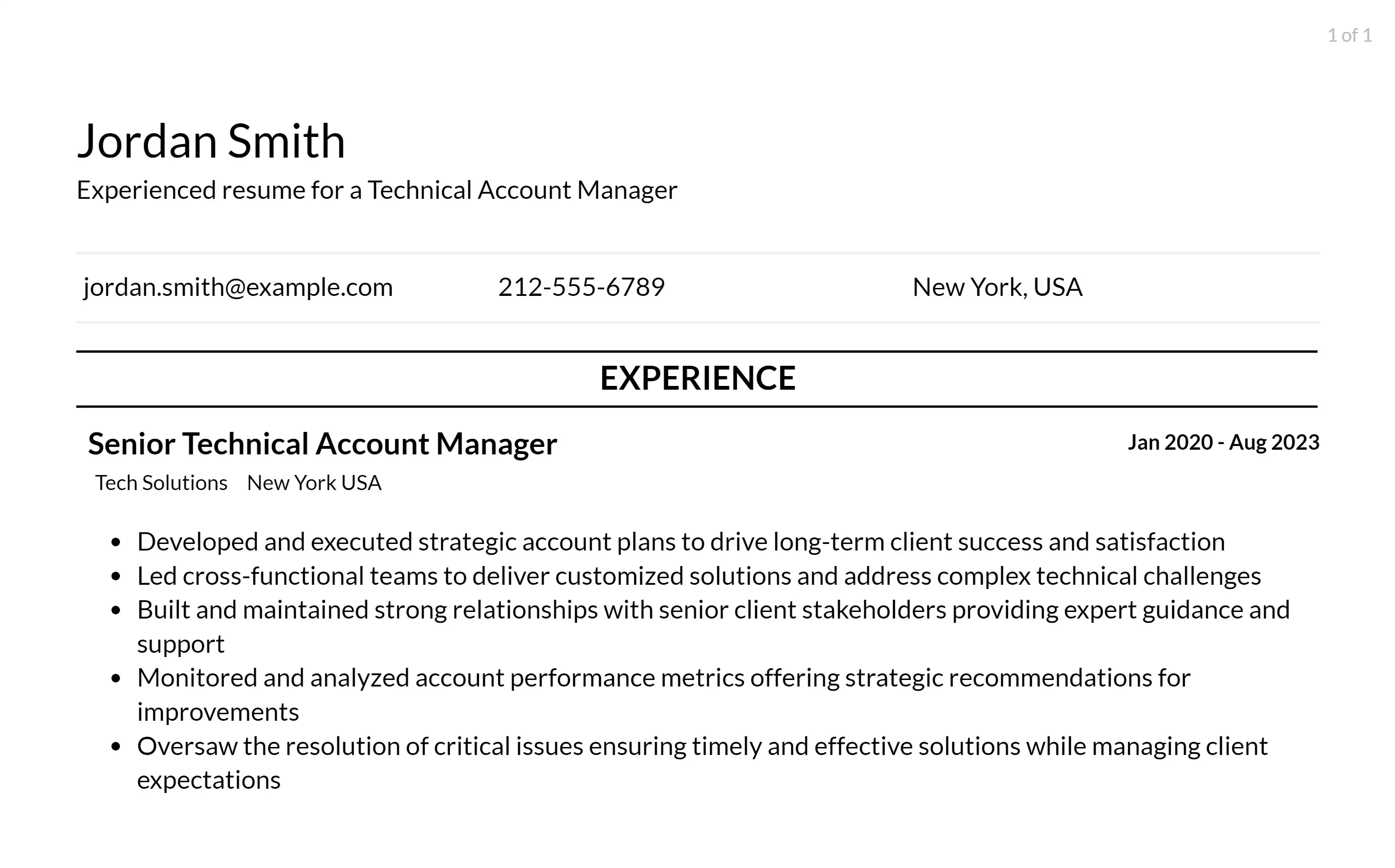 technical account manager resume responsibilities