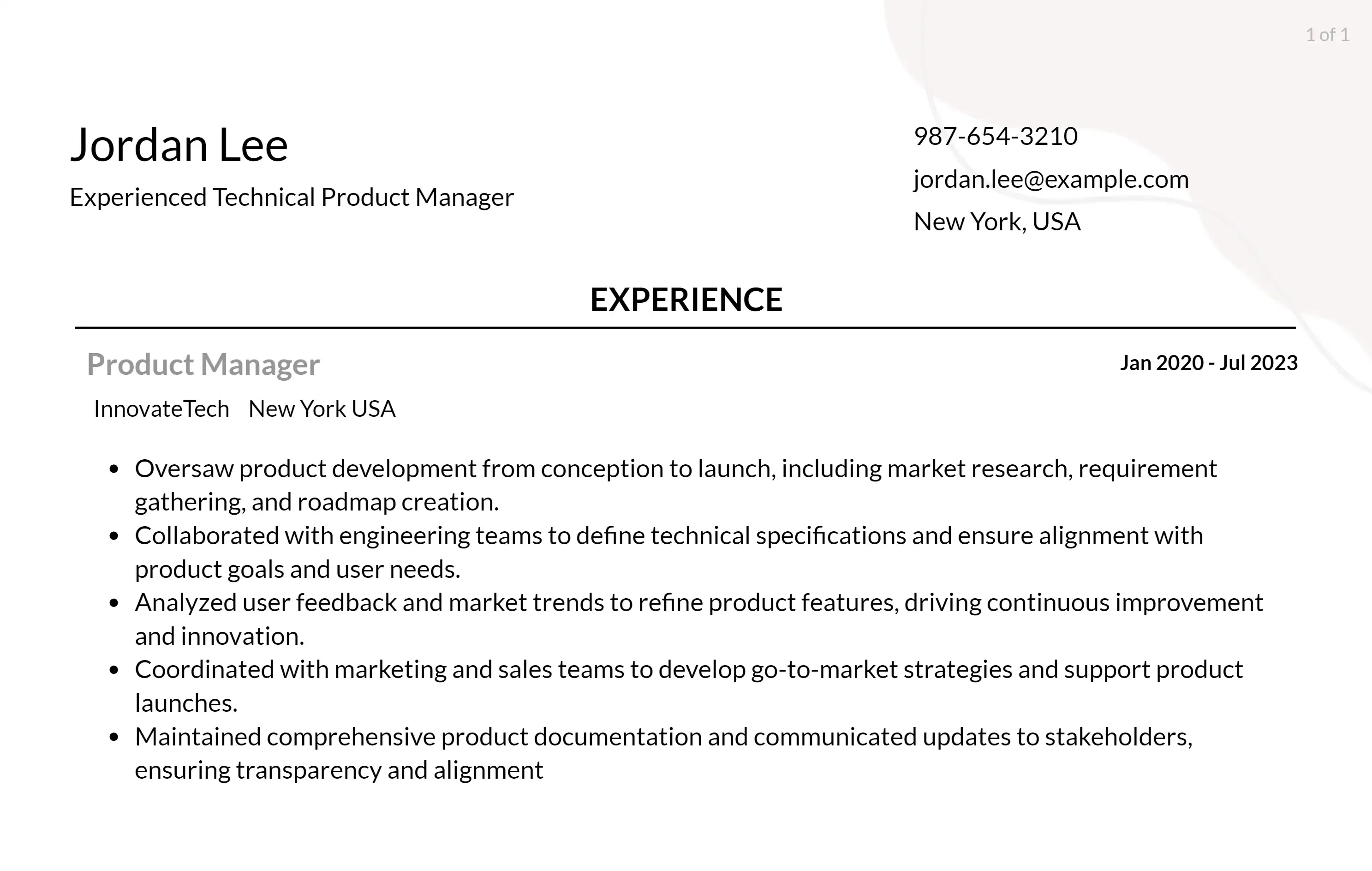 technical product manager resume responsibilities