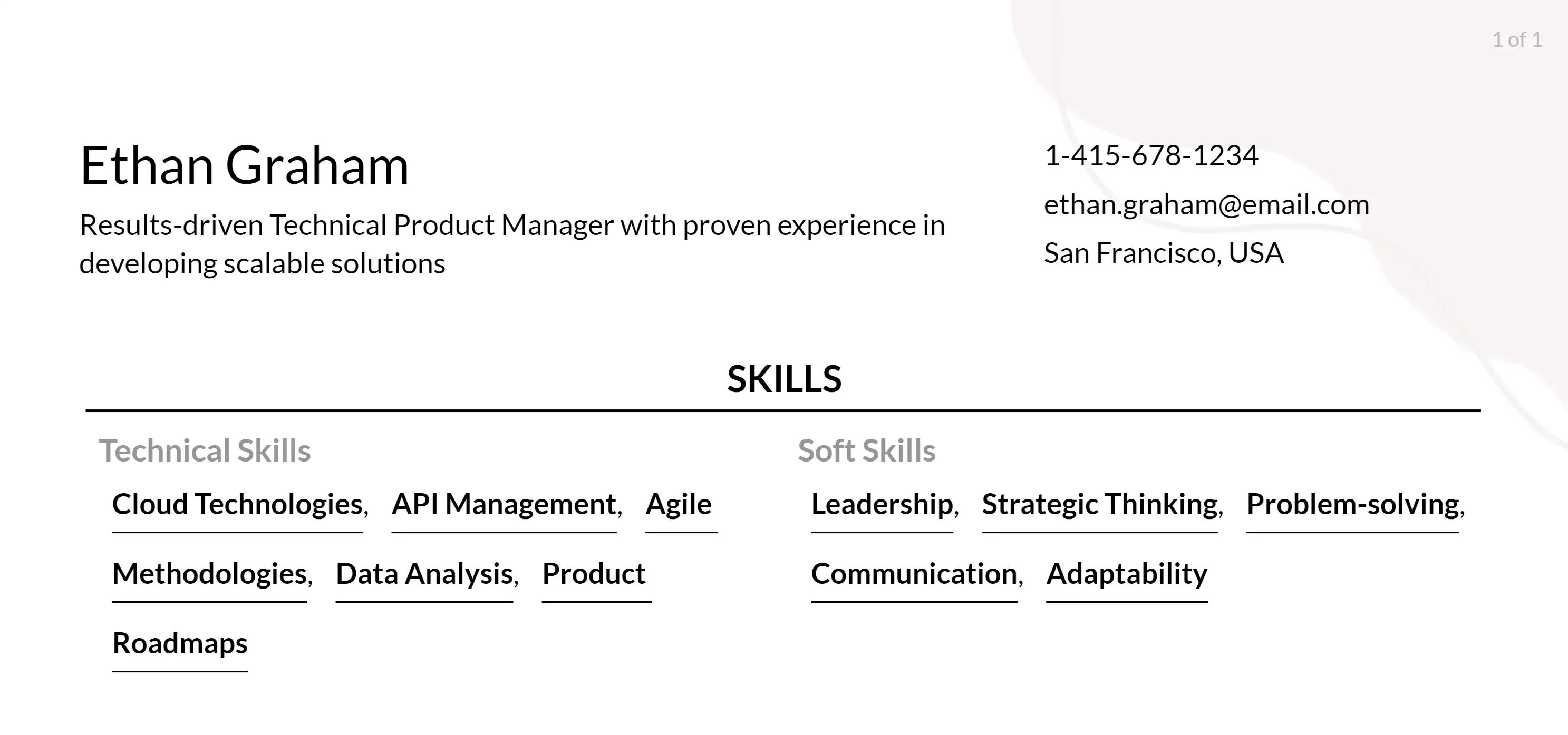 technical product manager resume skills