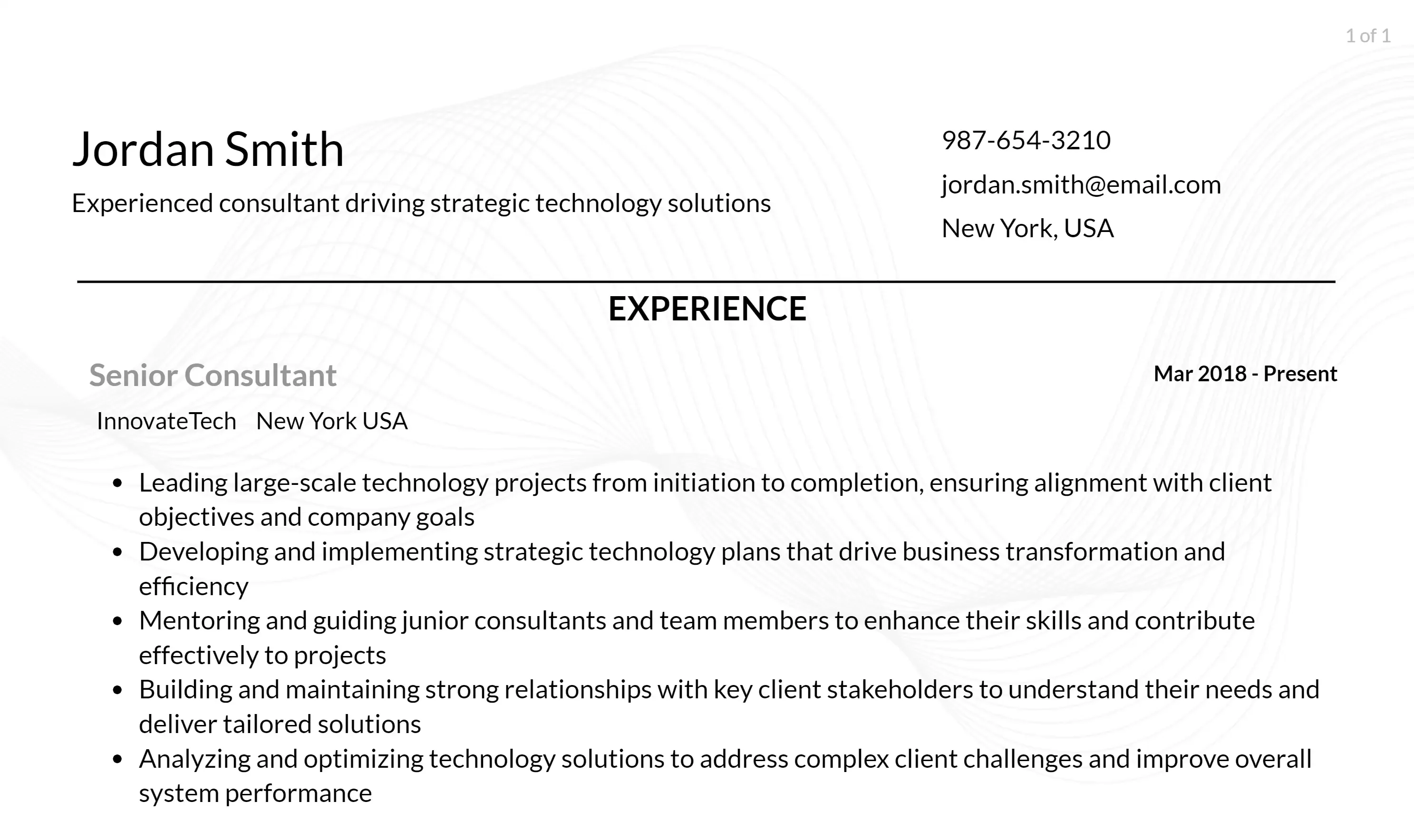 technology consultant resume responsibilities